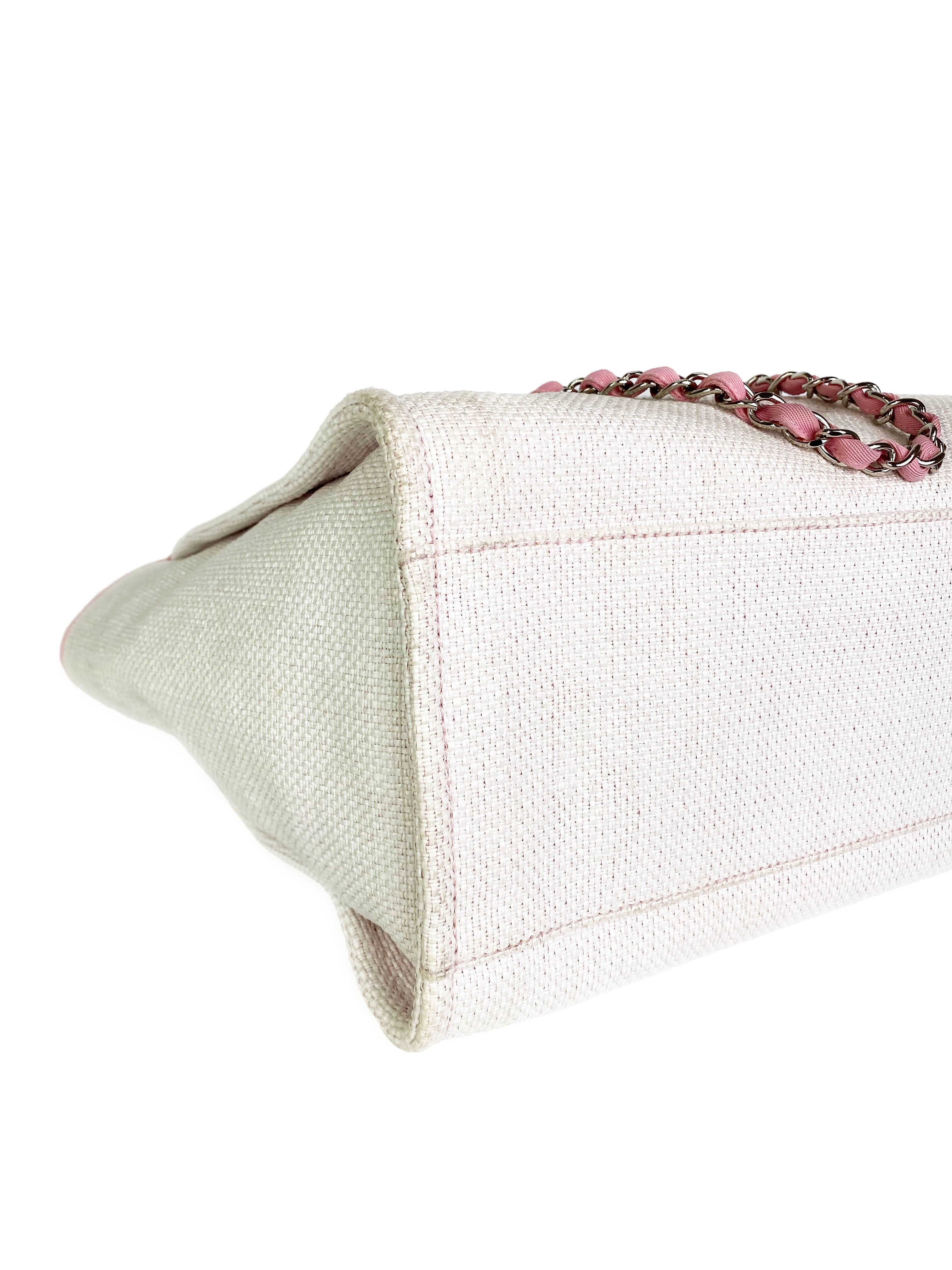 Chanel Pink & White Deauville Tote Bag - Luxury Designer Handbag for Women | Perfect for Beach, Travel & Everyday Use