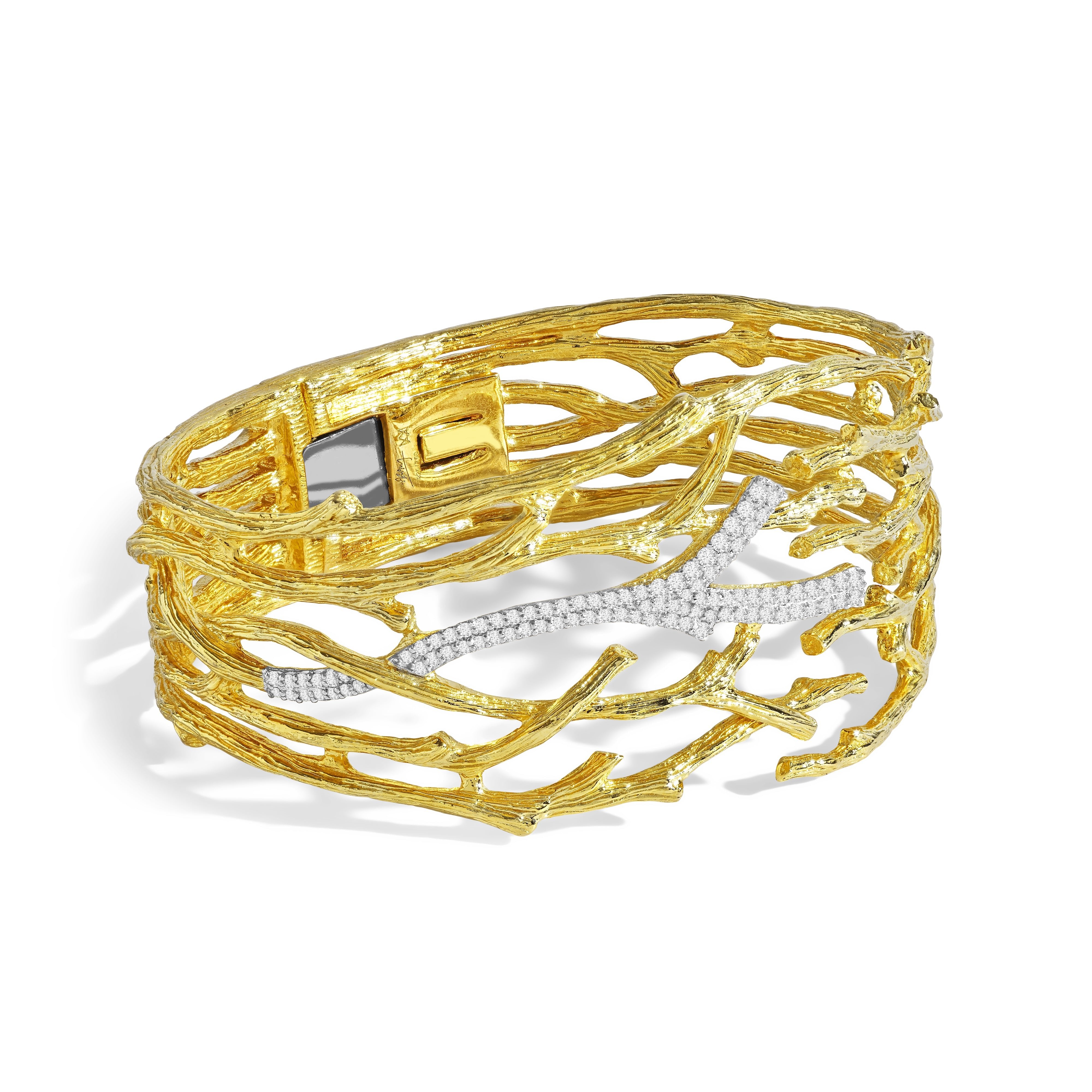 Enchanted Forest Diamond Cuff Bracelet in Gold - Elegant Jewelry for Women, Perfect for Weddings, Parties & Special Occasions