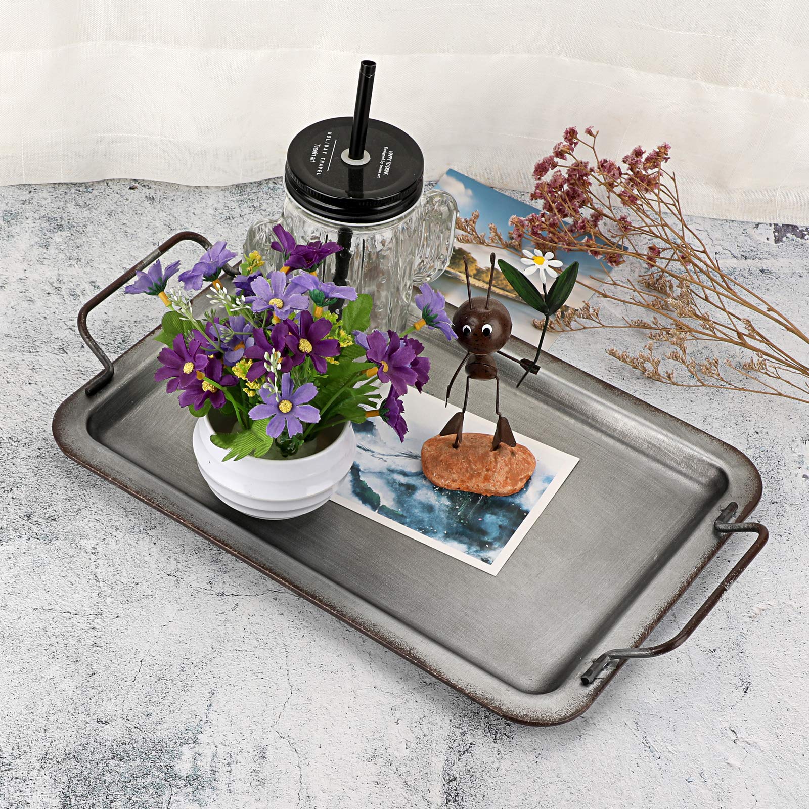 Galvanized Metal Serving Tray with Handle - 13