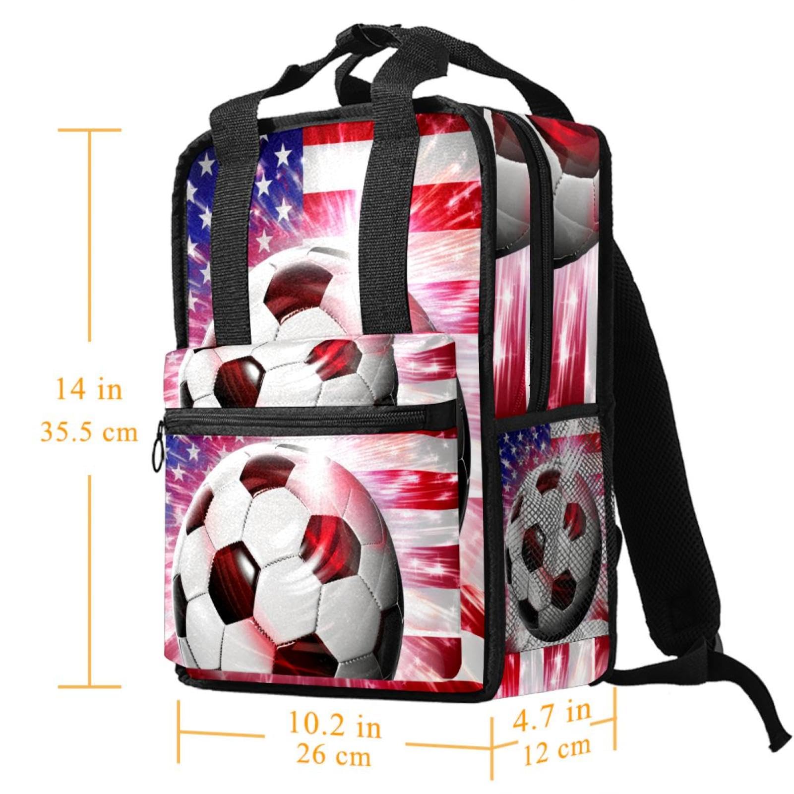 Men's & Women's Travel Backpack with American Flag & Football Design - Durable Carry-On Backpack for College, Hiking, Gym & Outdoor Adventures