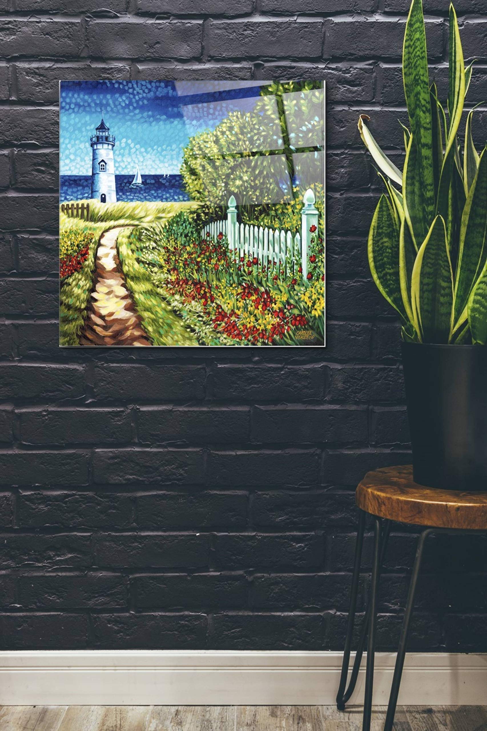 Carolee Vitaletti 'Lighthouse Retreat II' Acrylic Glass Wall Art - 24x24 Inch Coastal Home Decor, Modern Ocean Painting for Living Room, Bedroom & Office