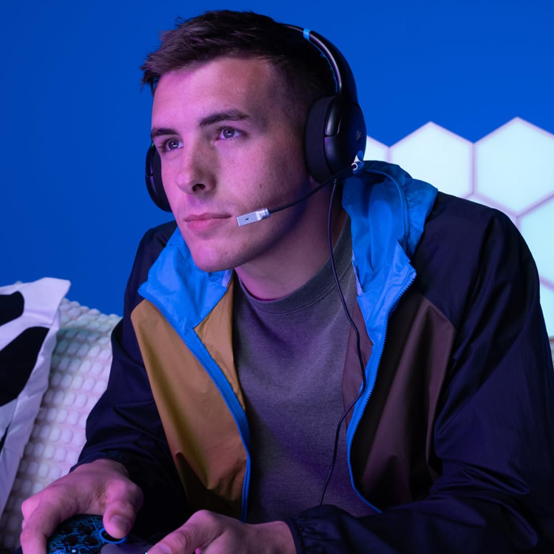 PDP Gaming AIRLITE Stereo Gaming Headset with Noise Cancelling Mic for Nintendo Switch/Lite/OLED - Lightweight Wired Headphones with Soft Ear Cushions (Moonlight Black/Blue) - Perfect for Gaming, Streaming & Online Classes