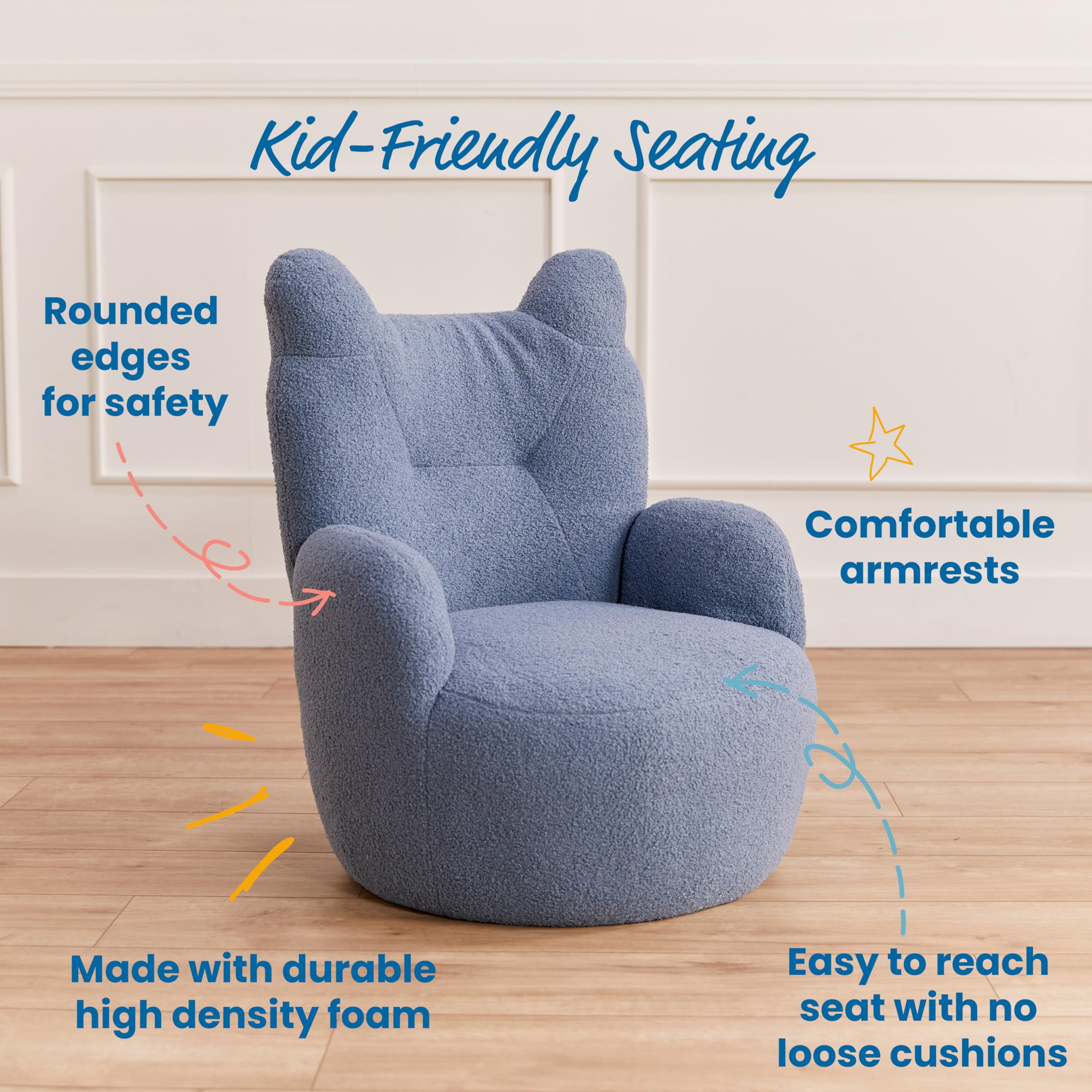 ECR4Kids Soft Teddy Bear Chair for Kids - Peacock Blue, Comfortable & Durable Children's Furniture for Playroom, Bedroom, or Reading Nook
