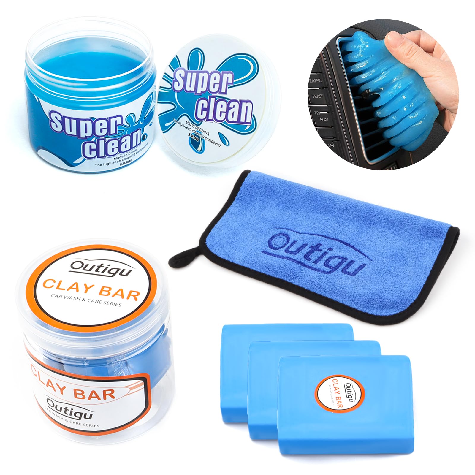 3 Pack 100g Magic Car Clay Bar Kit with Cleaning Gel & Microfiber Towel | Professional Auto Detailing Clay Bar & Dust Remover Gel for Car Vents, Dashboard | Perfect for DIY Car Wash & Interior Cleaning