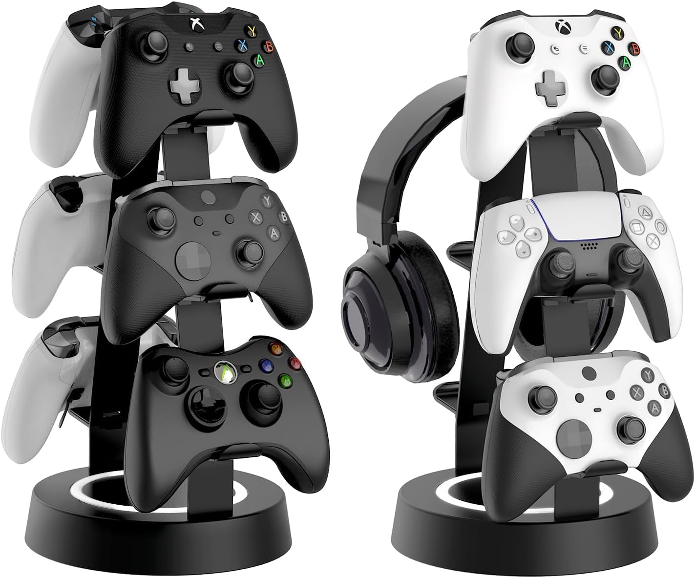 3-Tier Universal Aluminum Game Controller & Headphone Stand - Compatible with Xbox, PS4, PS5, Switch & PC Gaming Accessories - Desk Storage Organizer for Gaming Setup & Office Organization (Black)
