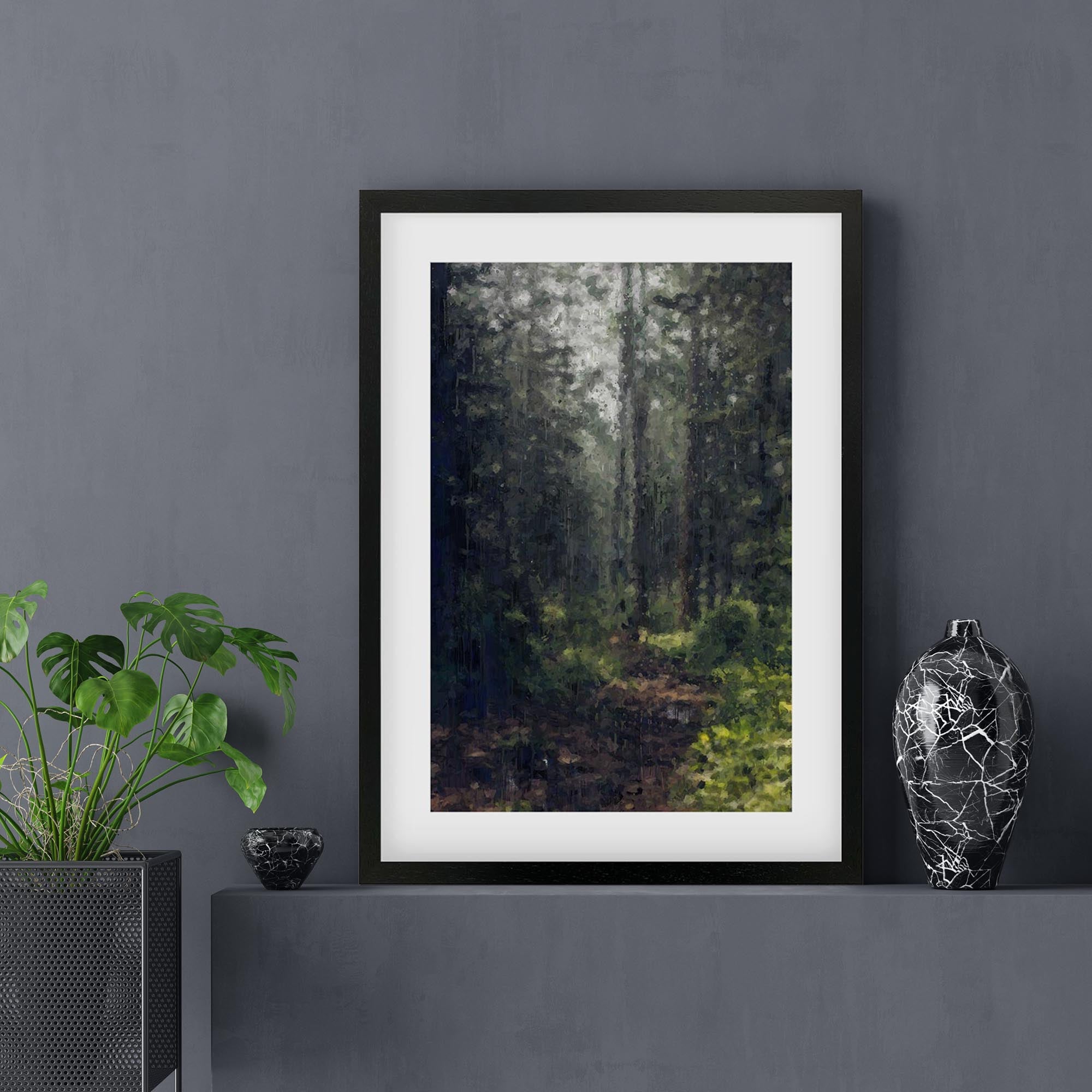 Green Forest Landscape Framed Wall Art - Nature Inspired Canvas Painting for Living Room, Bedroom & Office Decor