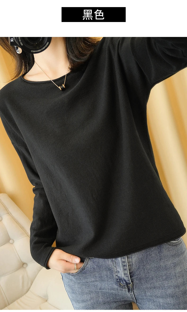 Soft Cotton O-Neck Pullover Knit Sweater for Women - Cozy Winter Wear & Casual Outfits