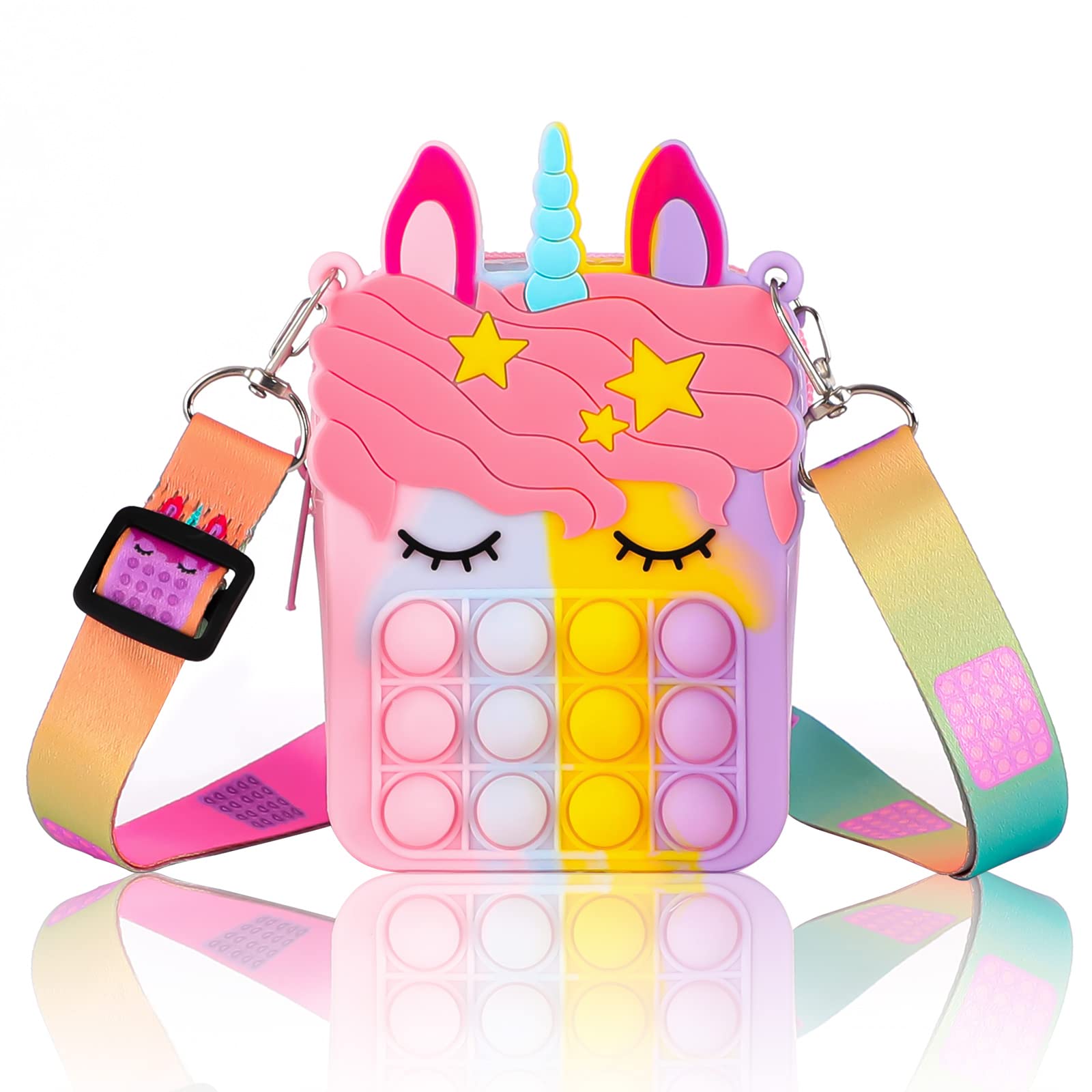 **jjBOOM Unicorn Fidget Pop Purse for Girls - Cute Crossbody Handbag & Wallet for Kids Age 6-8, Perfect Birthday & Children's Day Gift - Macaron Color | Fun Stress Relief Toy for School, Travel & Playtime**