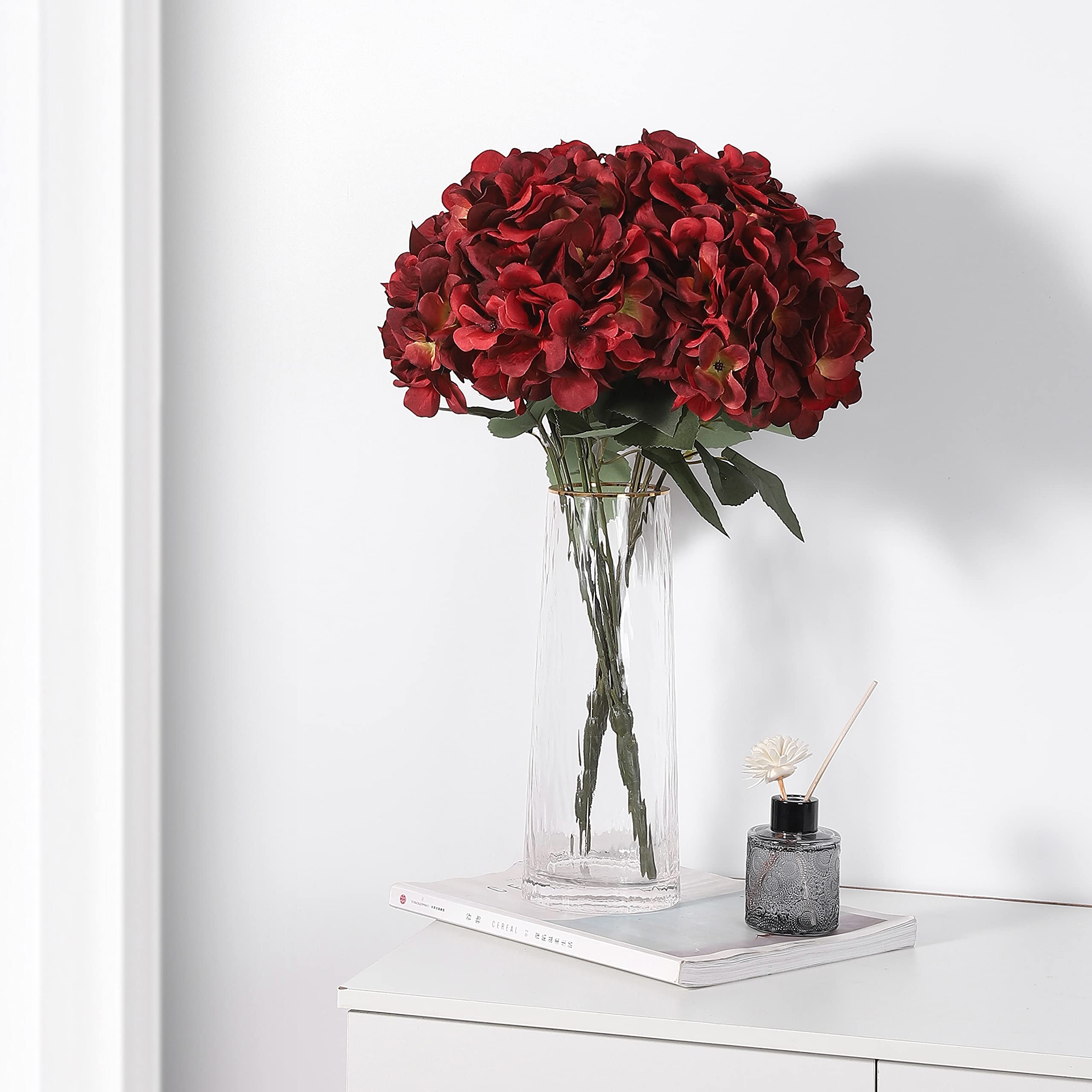 Premium Artificial Silk Hydrangea Flowers - 5 Large Head Fake Flower Bouquet for Home Decor, Wedding Centerpieces, Party Arrangements & DIY Crafts (Elegant Grey) - Perfect for Table Centerpieces, Vase Displays, and Event Decorations