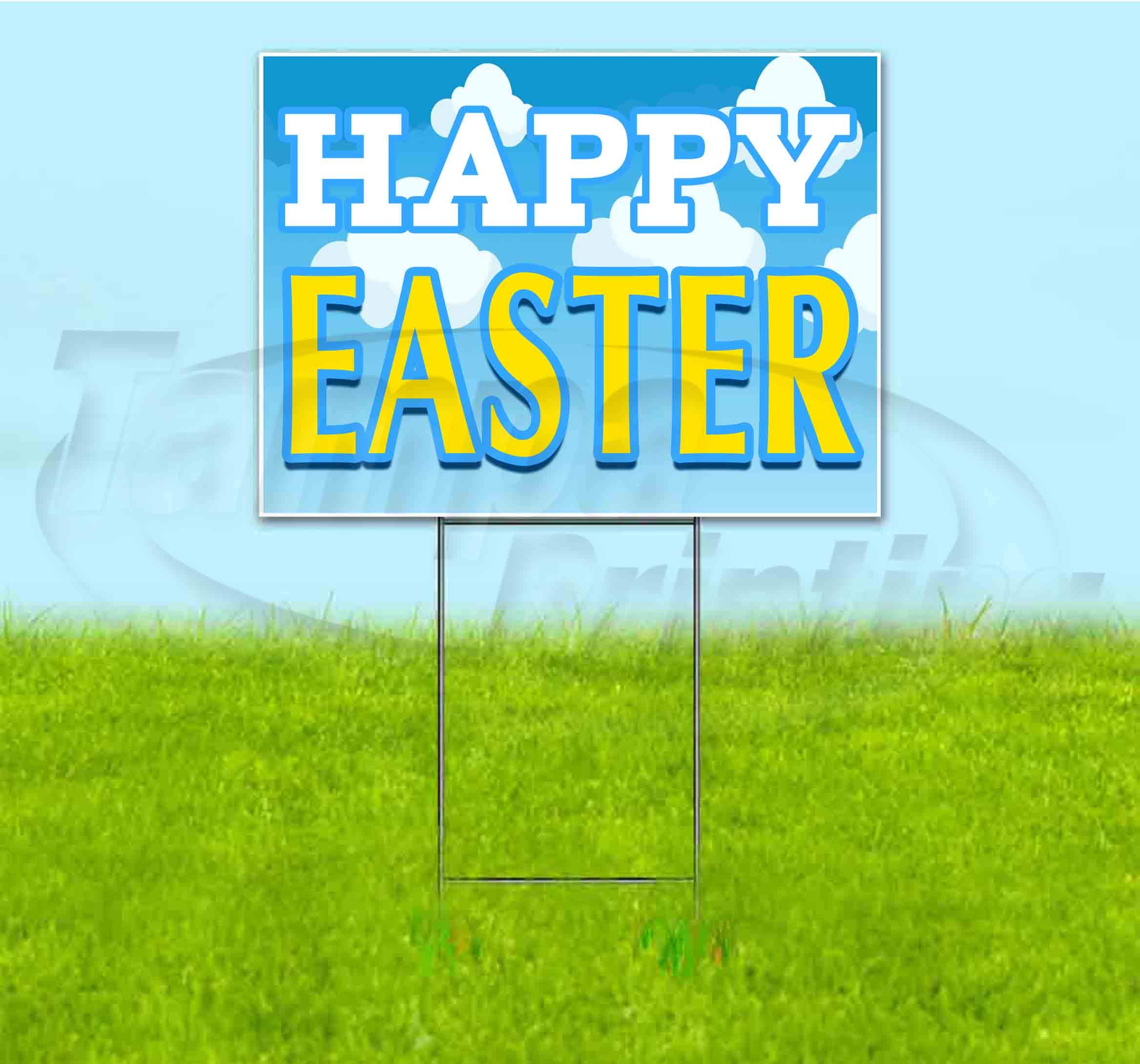 Happy Easter 18x24 Inch Yard Sign with Metal Step Stake - Bulk Discounts & Multi-Packs Available for Outdoor Holiday Decorations