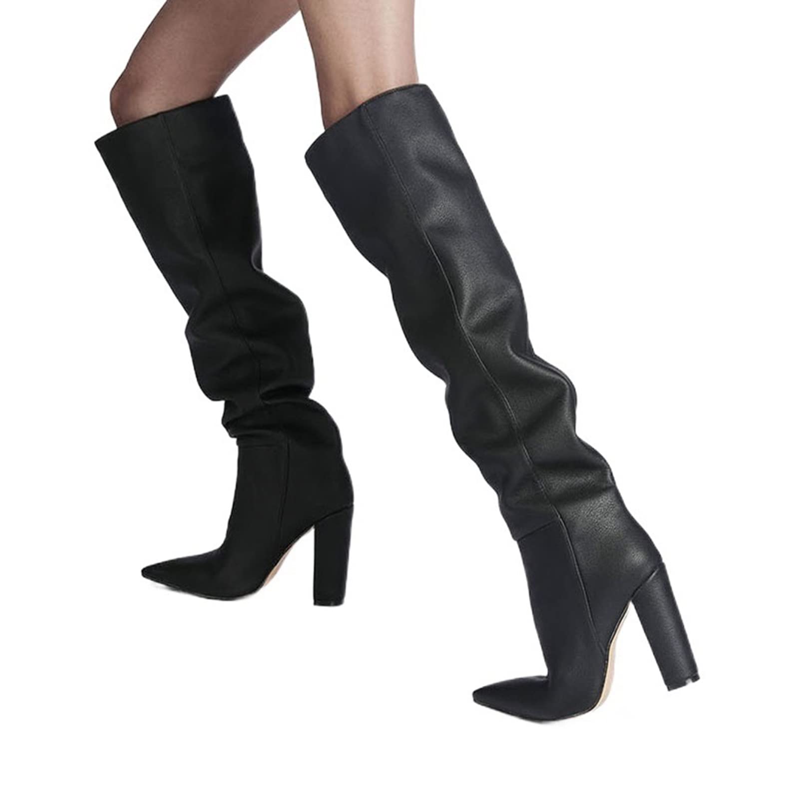 FiveShops Women's Fashion Thick Heel High Boots - Leg-Shaping Folded Design, Plus Size Ladies Shoes for Spring & Fall | Perfect for Office, Dating & Night Out