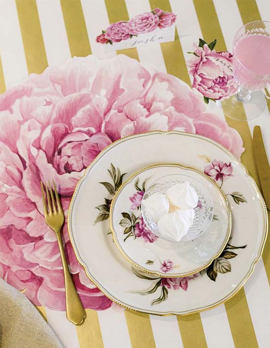 Peony Paper Placemats - Set of 12 Floral Decorative Table Mats for Dining, Parties & Home Decor | Eco-Friendly Disposable Place Settings