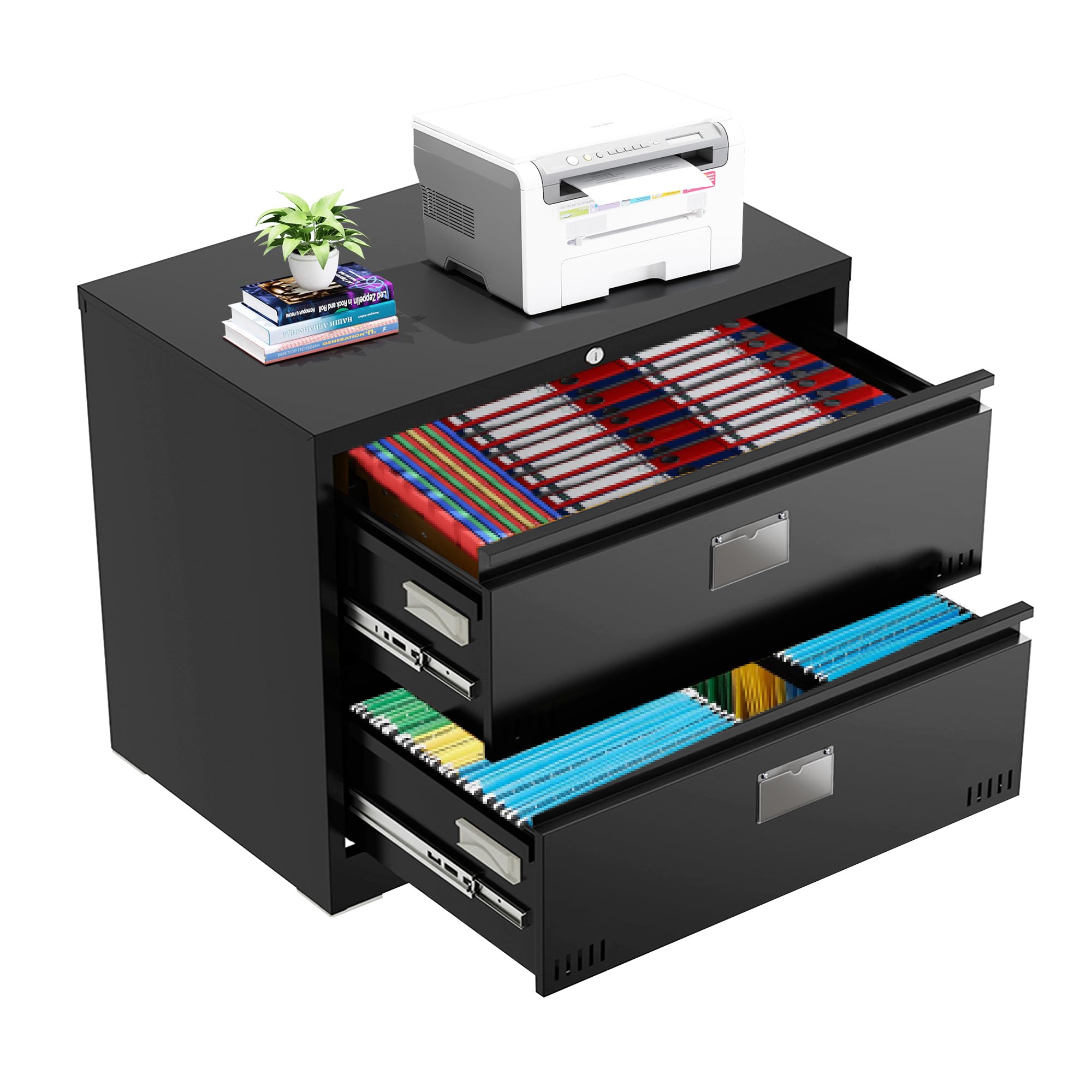 Locking Lateral File Cabinet - Metal Steel Office Filing Cabinet with Secure Drawers for Legal/Letter/A4/F4 Documents | Perfect for Home Office, Law Firms & Corporate Storage