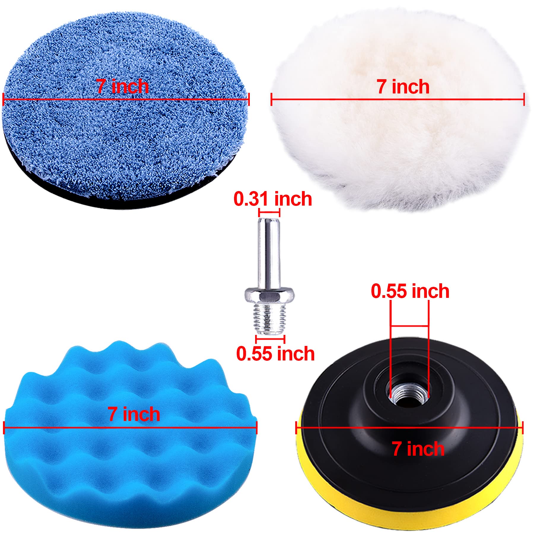 16-Piece 7-Inch Foam Buffing Pad Kit - Car Polishing Pads, Wax Buffer & Drill Attachments for Auto Detailing & Paint Correction (SIQUK) - Perfect for Car Enthusiasts, Professional Detailing & DIY Auto Care