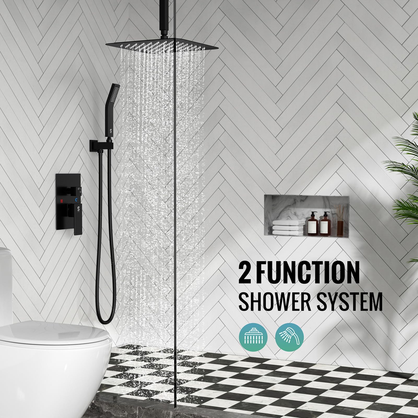 SR SUN RISE 10 Inch Ceiling Mounted Rainfall Shower System - Matte Black Shower Combo Set with Mixer Valve & Rough-in Trim - Perfect for Modern Bathroom & Spa Experience