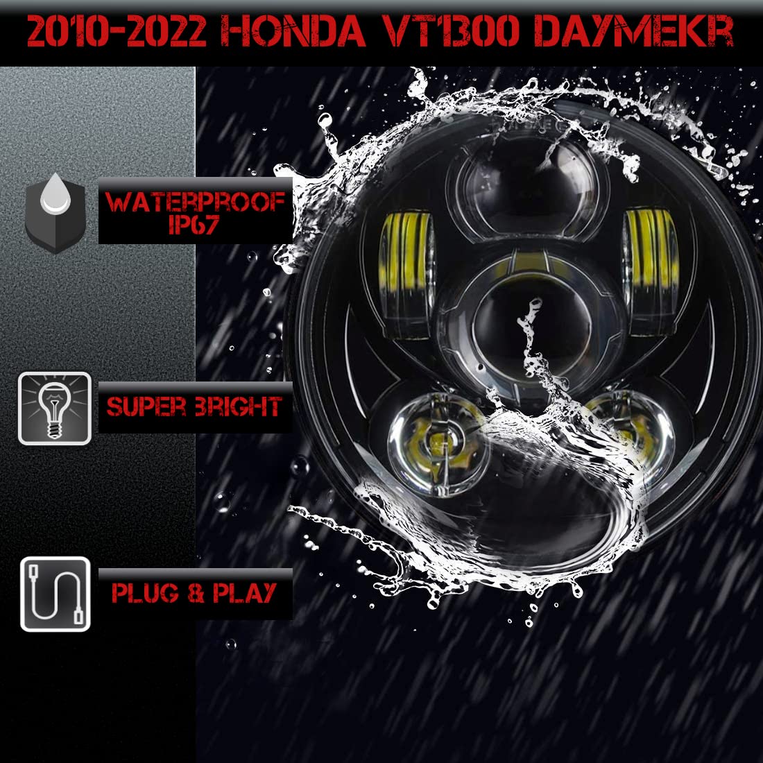 SLK-Lights VT1300 Fury LED Daymaker Black Headlight 5 3/4