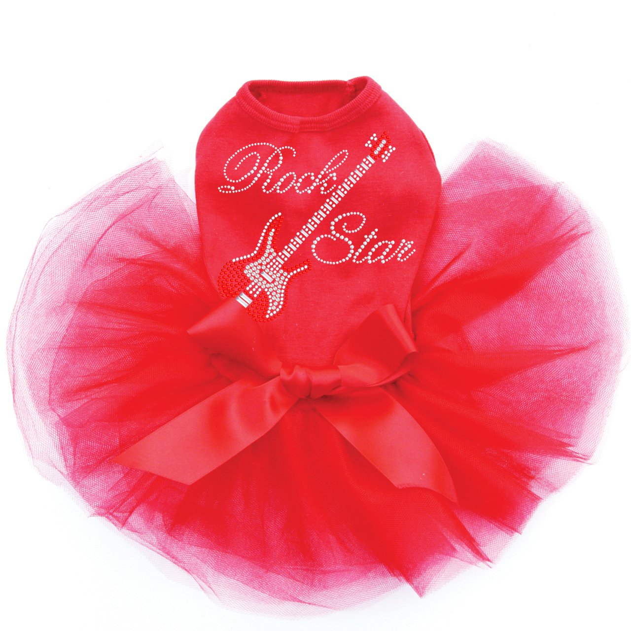 Swarovski Guitar Dog Dress - Bling Rhinestone Tutu, 2XL Red for Parties & Photos