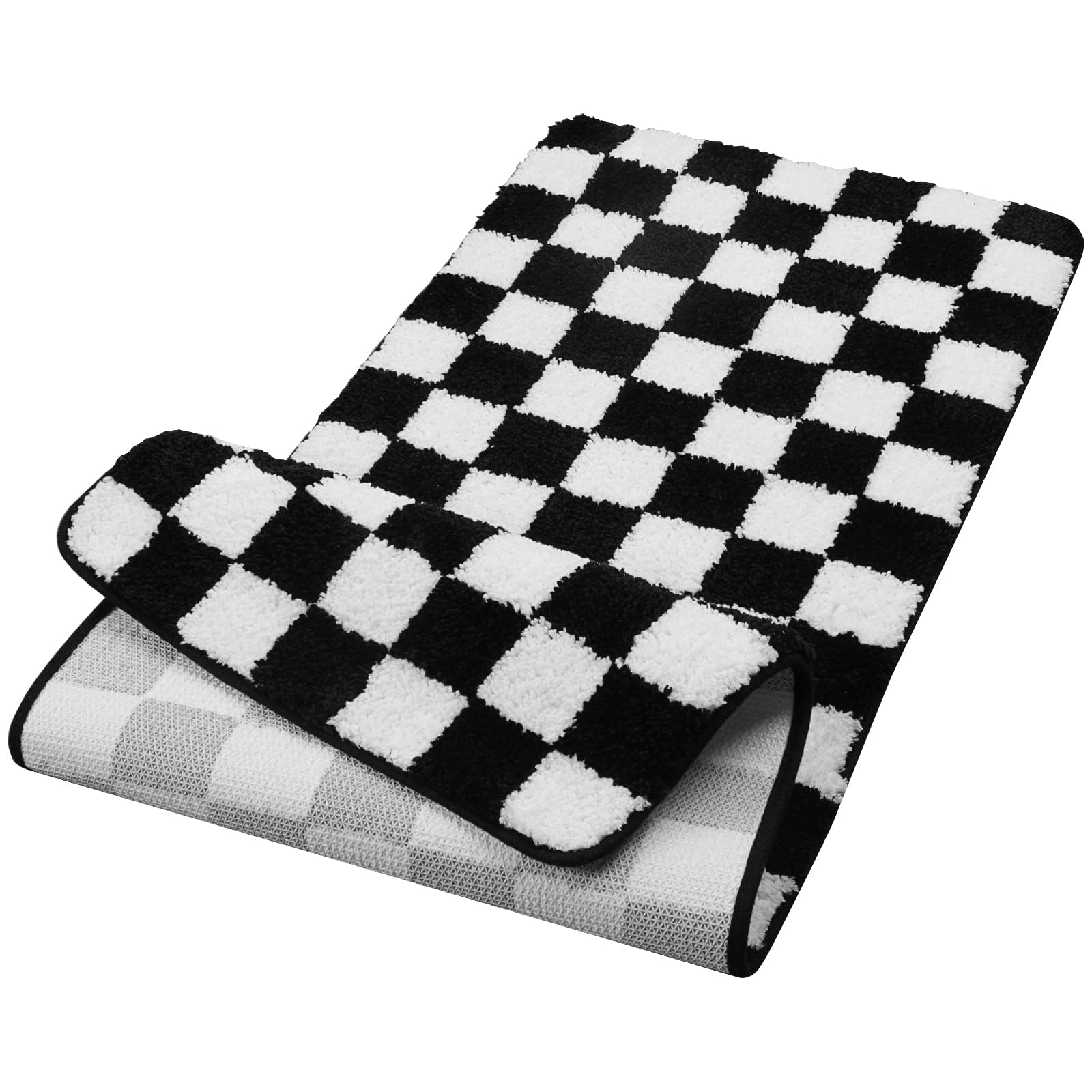 Uphome Black and White Checkered Bathroom Runner Rug - 18x47 Inch Non-Slip Machine Washable Bath Mat, Soft Water Absorbent Microfiber Shower Rug for Tub, Shower & Bathroom Floor - Perfect for Modern Bathrooms and Spa-Like Showers