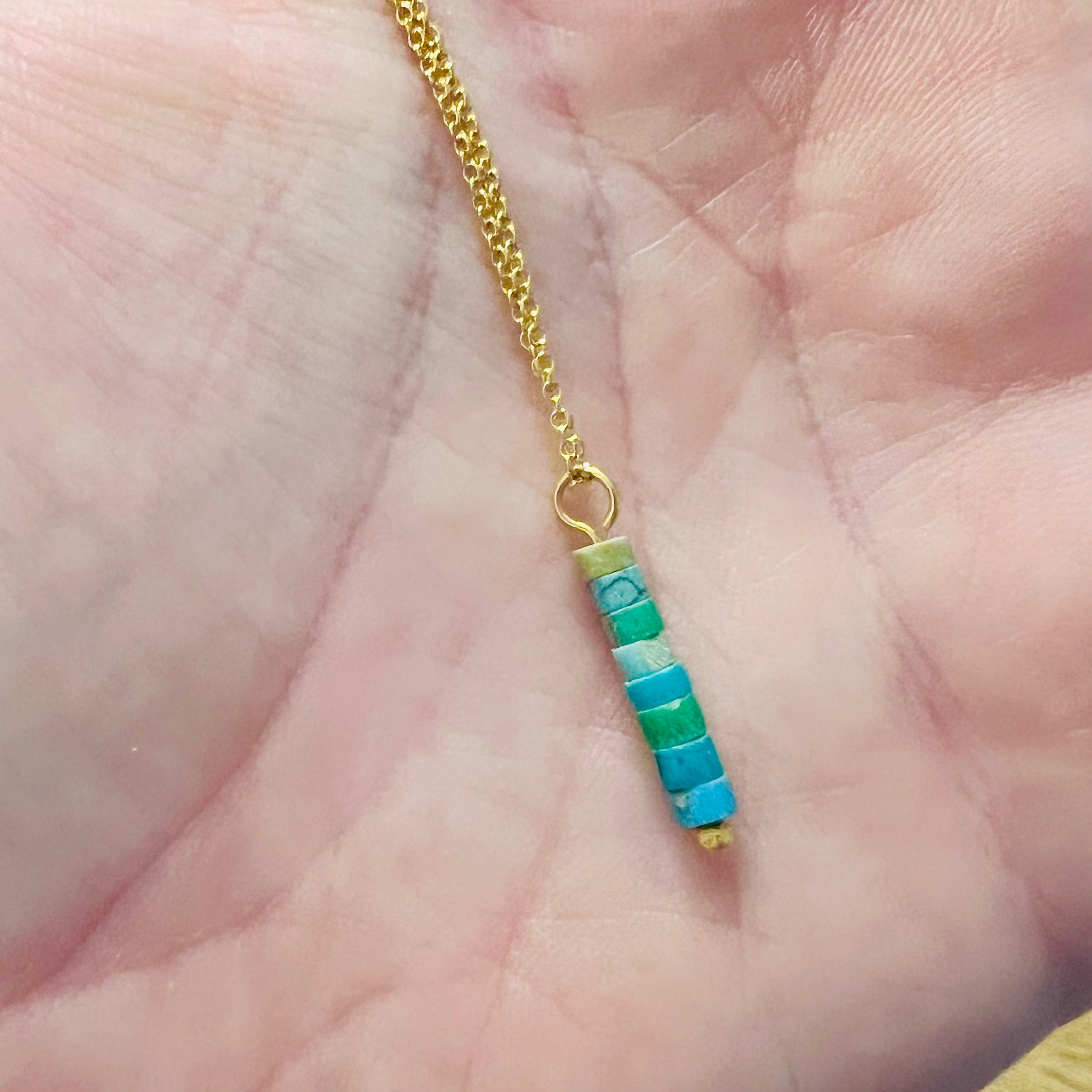 14K Yellow Gold Turquoise Afghan Bead Necklace for Women | Handmade Bohemian Jewelry | Perfect for Festivals, Weddings & Boho Fashion