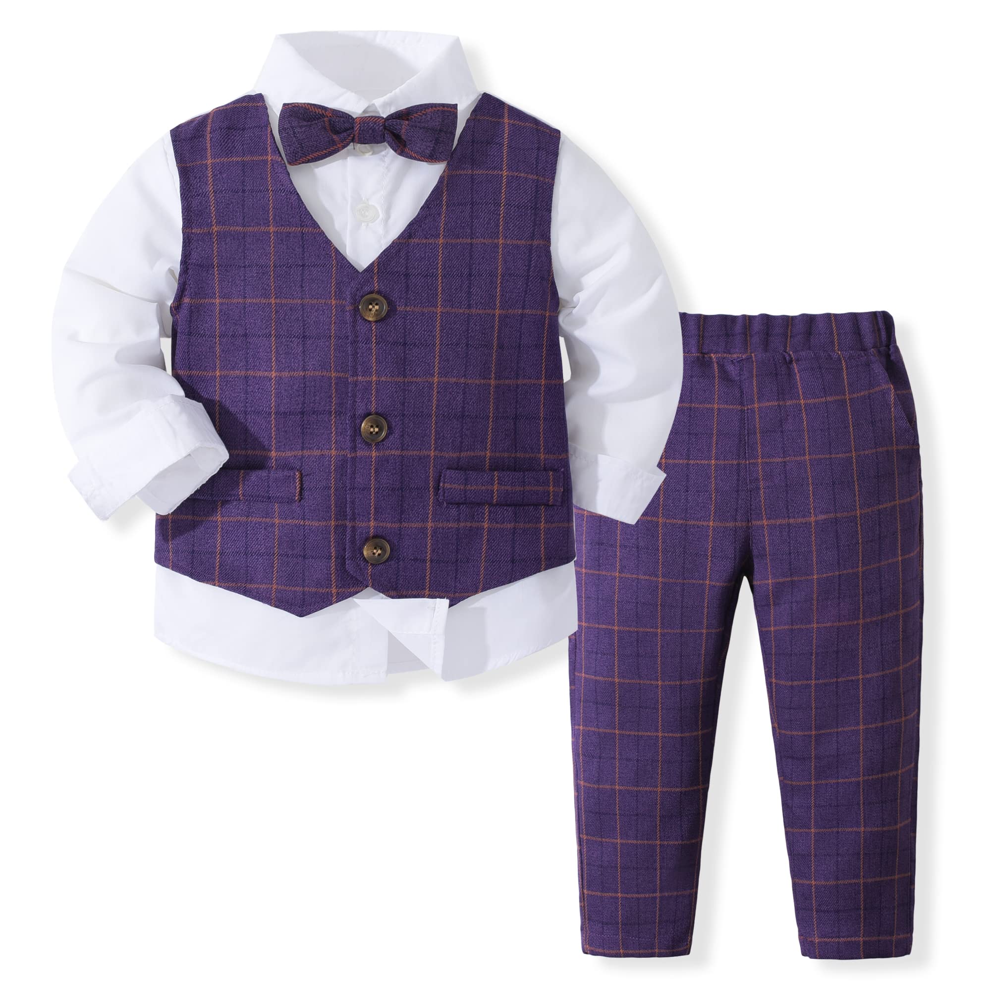 PureMilk Toddler Boys' 3-Piece Gentleman Suit Set with Fake Vest - Formal Outfits for 1-5 Year Olds - Perfect for Weddings, Parties & Special Occasions
