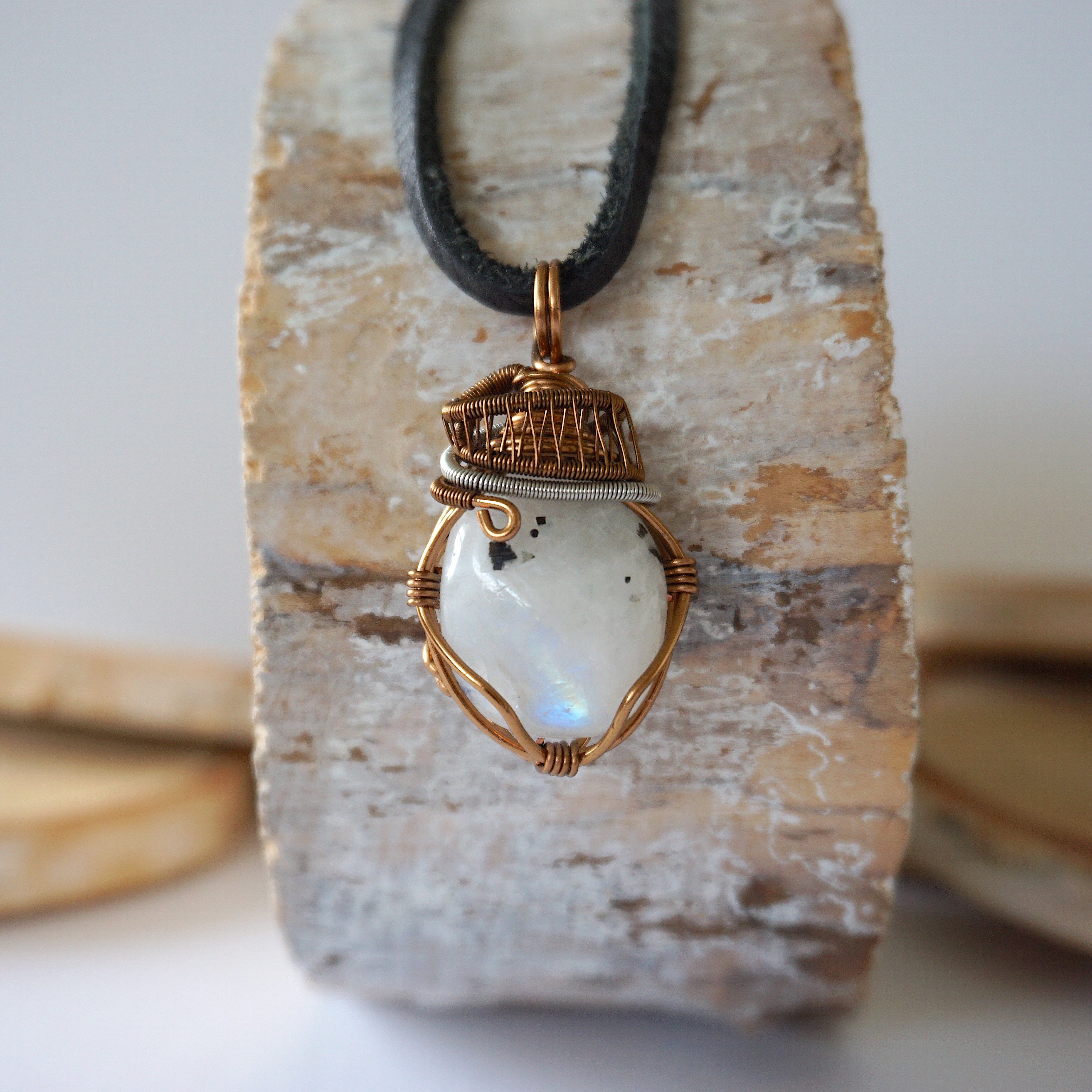 Rainbow Moonstone Necklace in Antique Bronze & White Gold Plated - Elegant Jewelry for Women, Perfect for Weddings, Parties & Special Occasions