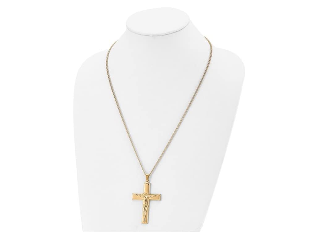 Men's Chisel Yellow Plated Stainless Steel Crucifix Necklace with Chain - Religious Jewelry for Everyday Wear, Gifts & Special Occasions