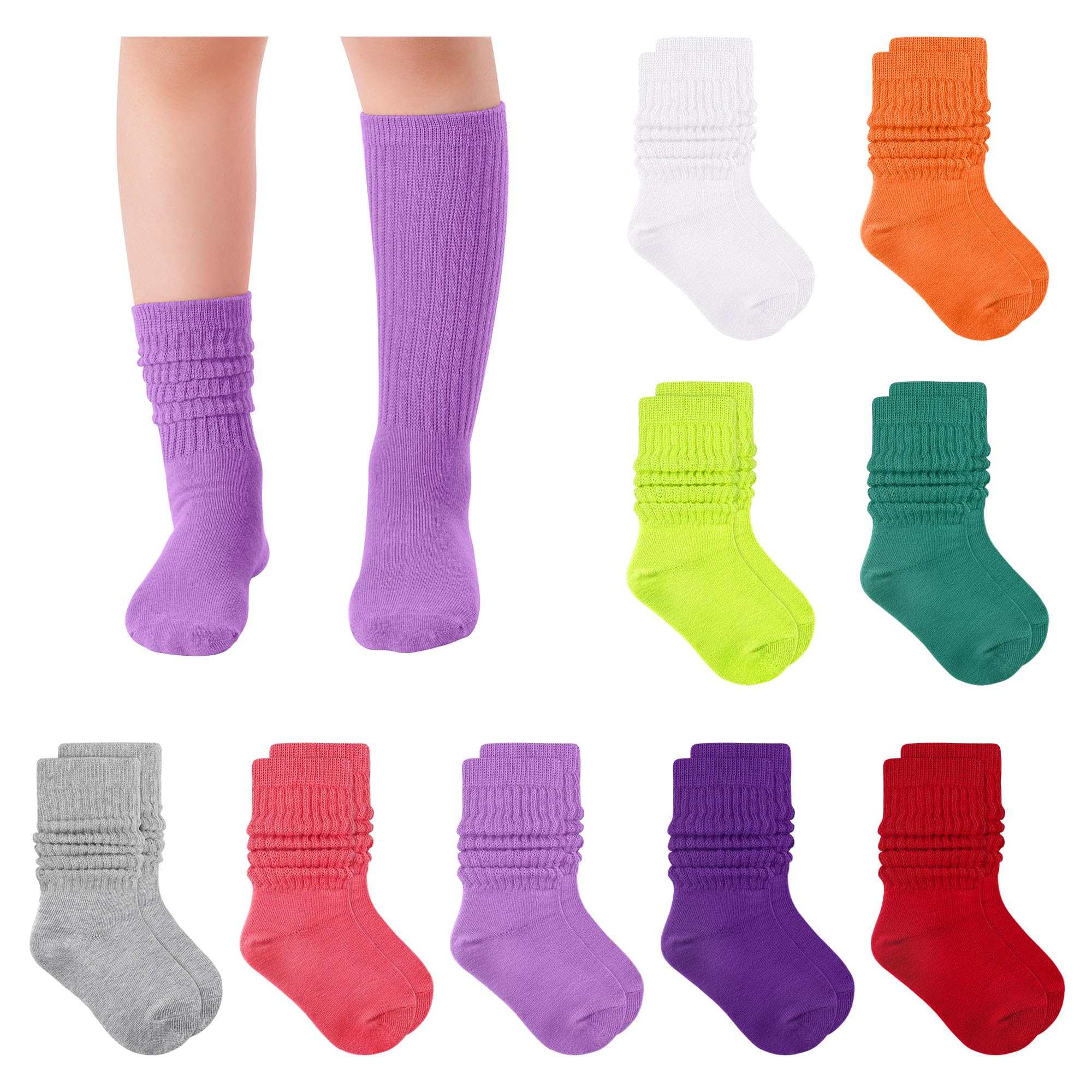 Witwot Girls Knee High Socks - Soft Athletic Slouch Socks for Toddlers & Kids - Perfect for School, Sports & Playtime - 6 Pairs Pack (Assorted Colors)
