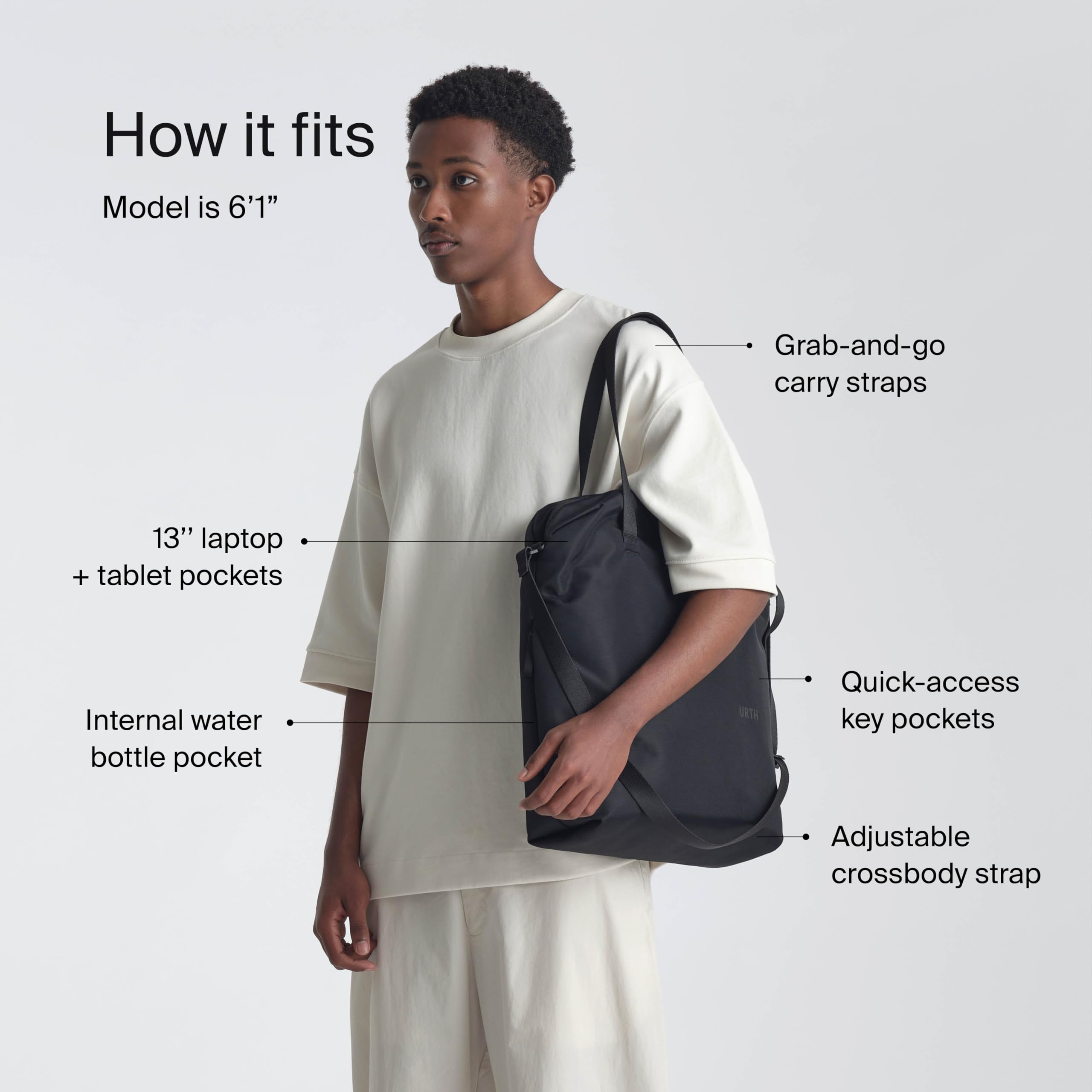Urth Arkose 18L Water Resistant Recycled Utility Tote Bag - 13 Inch Laptop Compartment with 9 Pockets (Interior & Exterior) - Perfect for Work, Travel & Daily Commute