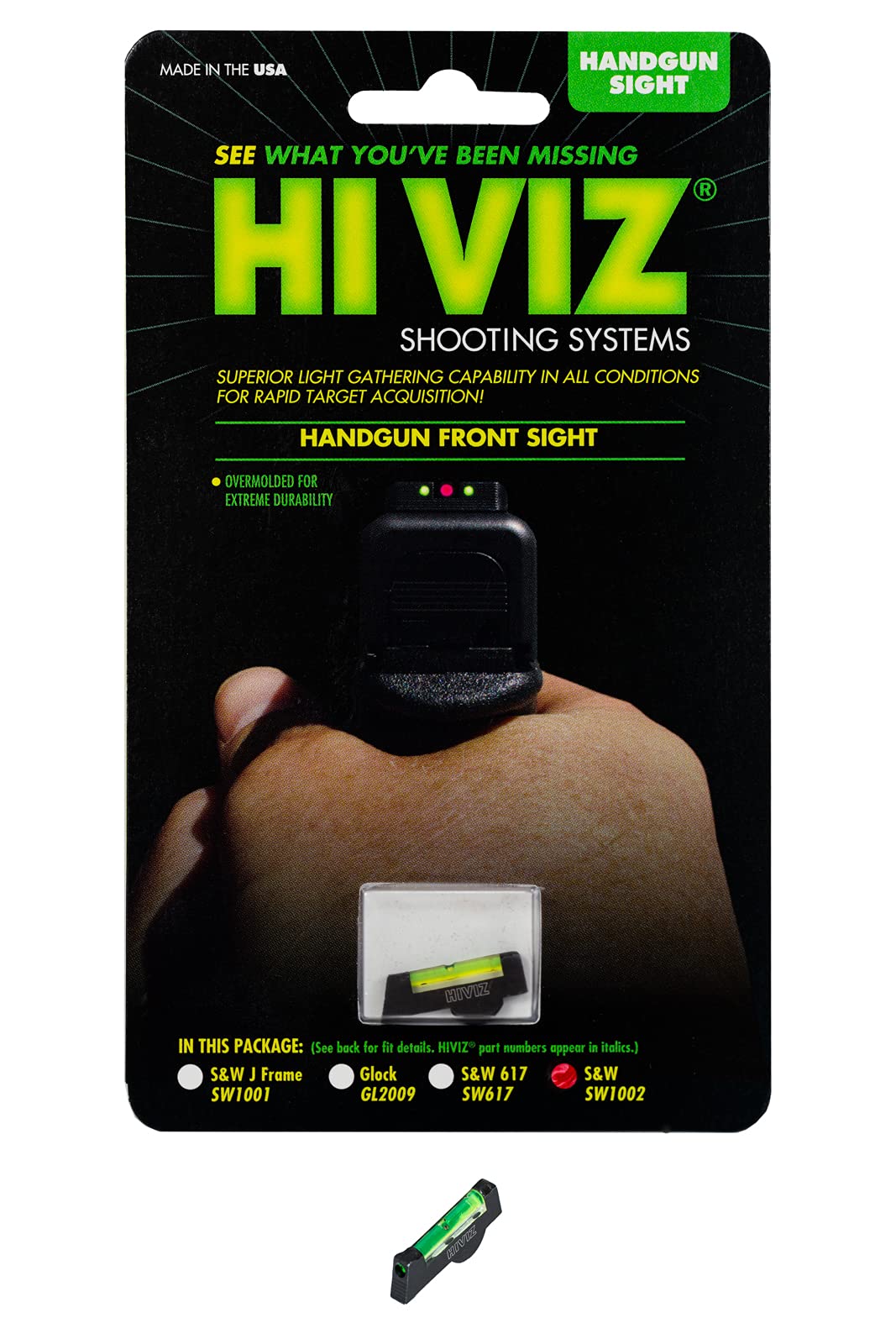 High Visibility HIVIZ NPSW1002-G Green Fiber Optic Front Sight for Pistols & Rifles - Perfect for Hunting, Target Shooting & Home Defense