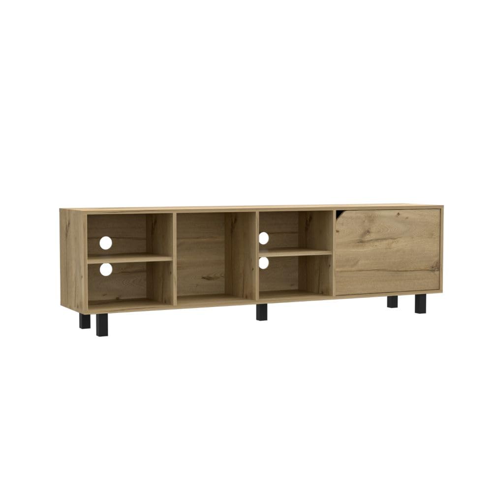70 Inch TV Stand with 4 Open Shelves - Light Oak Wood Media Console for Living Room, Bedroom & Home Theater