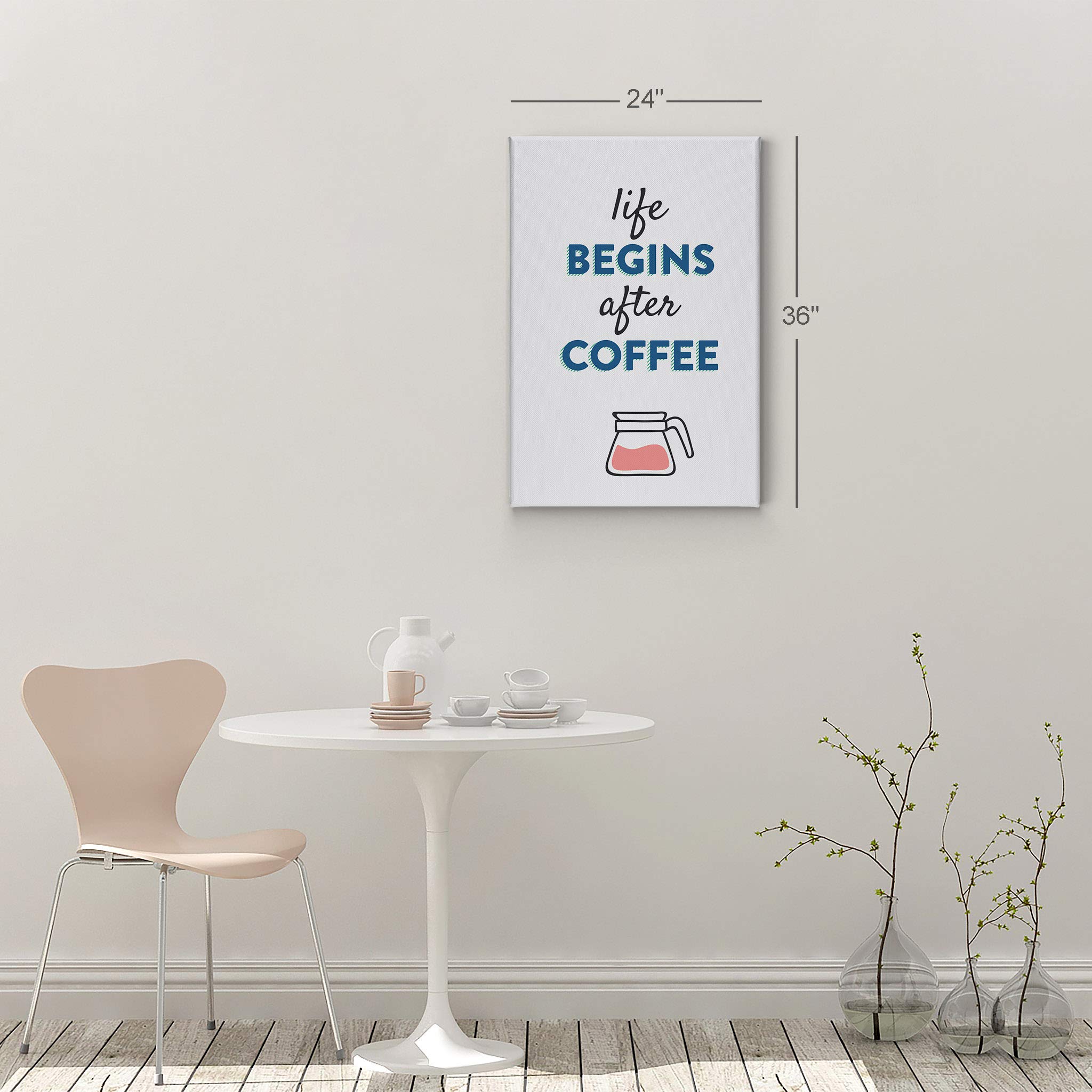 Retro Coffee Pot Canvas Wall Art Print - 'Life Begins After Coffee' Inspirational Quote - Kitchen Decor, Farmhouse Decor, Coffee Shop & Office Wall Art (36x24) - Perfect for Home, Restaurant & Café Decor