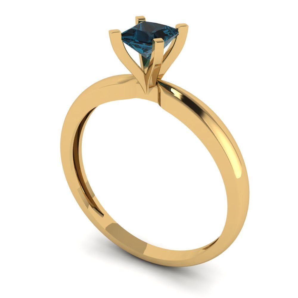 Clara Pucci 0.50 Carat Princess Cut Solitaire Natural London Blue Topaz Engagement Ring in 14K Yellow Gold - Perfect for Bridal, Anniversary & Proposal Gifts