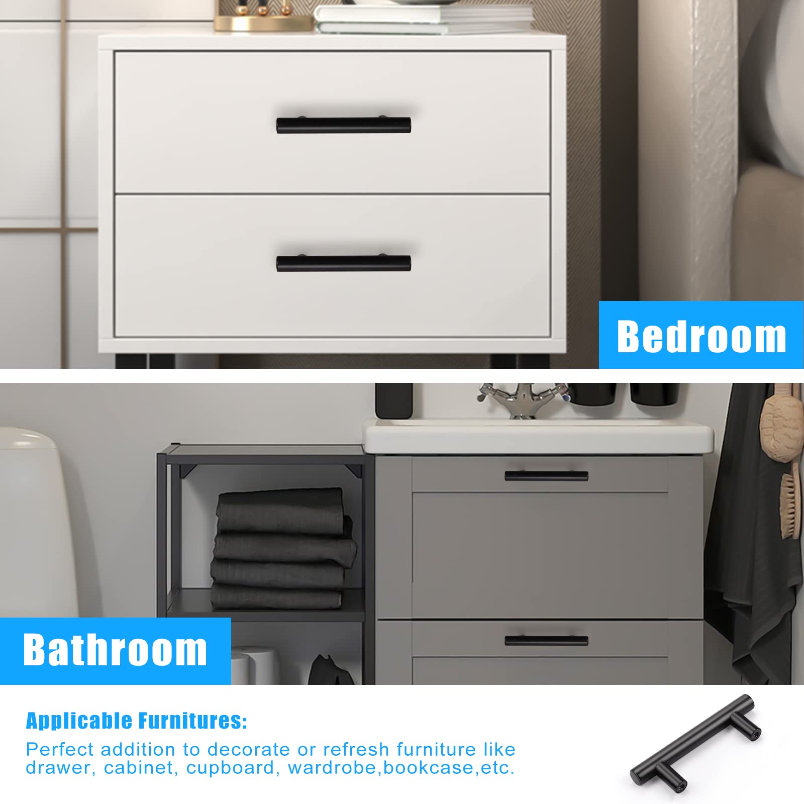 KNOBWELL 15 Pack 4 Inch Matte Black Cabinet Pulls - Stainless Steel Kitchen Drawer Handles with 2-1/2 Inch Hole Center - Perfect for Vanity, Chest, Kitchen Cabinets & Cupboards | Durable Hardware for Home, Office & Commercial Spaces