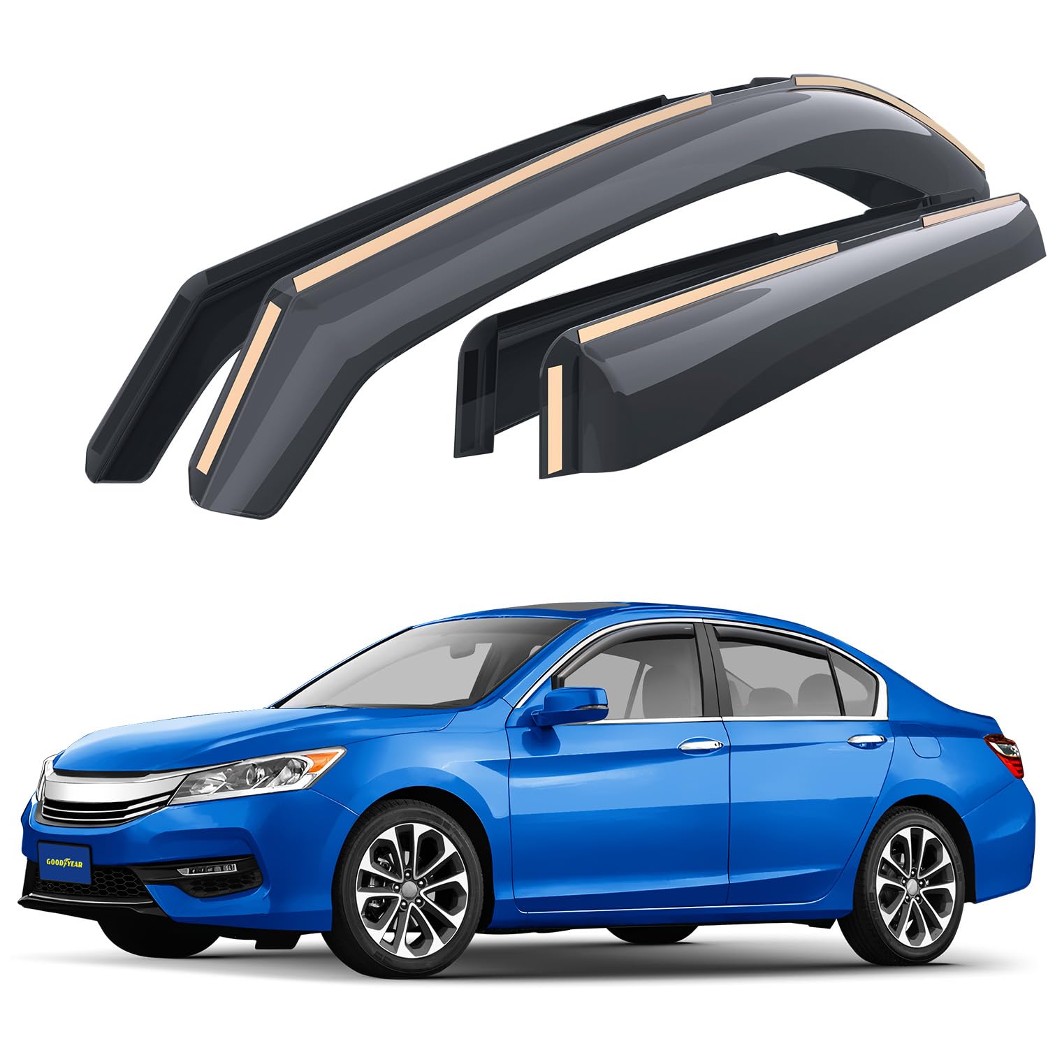Goodyear Shatterproof In-Channel Window Deflectors for 2013-2017 Honda Accord Sedan - 4pc Rain Guards & Vent Visors - Car Window Accessories for Weather Protection & Fresh Air Circulation - Perfect for Rainy Days & Highway Driving