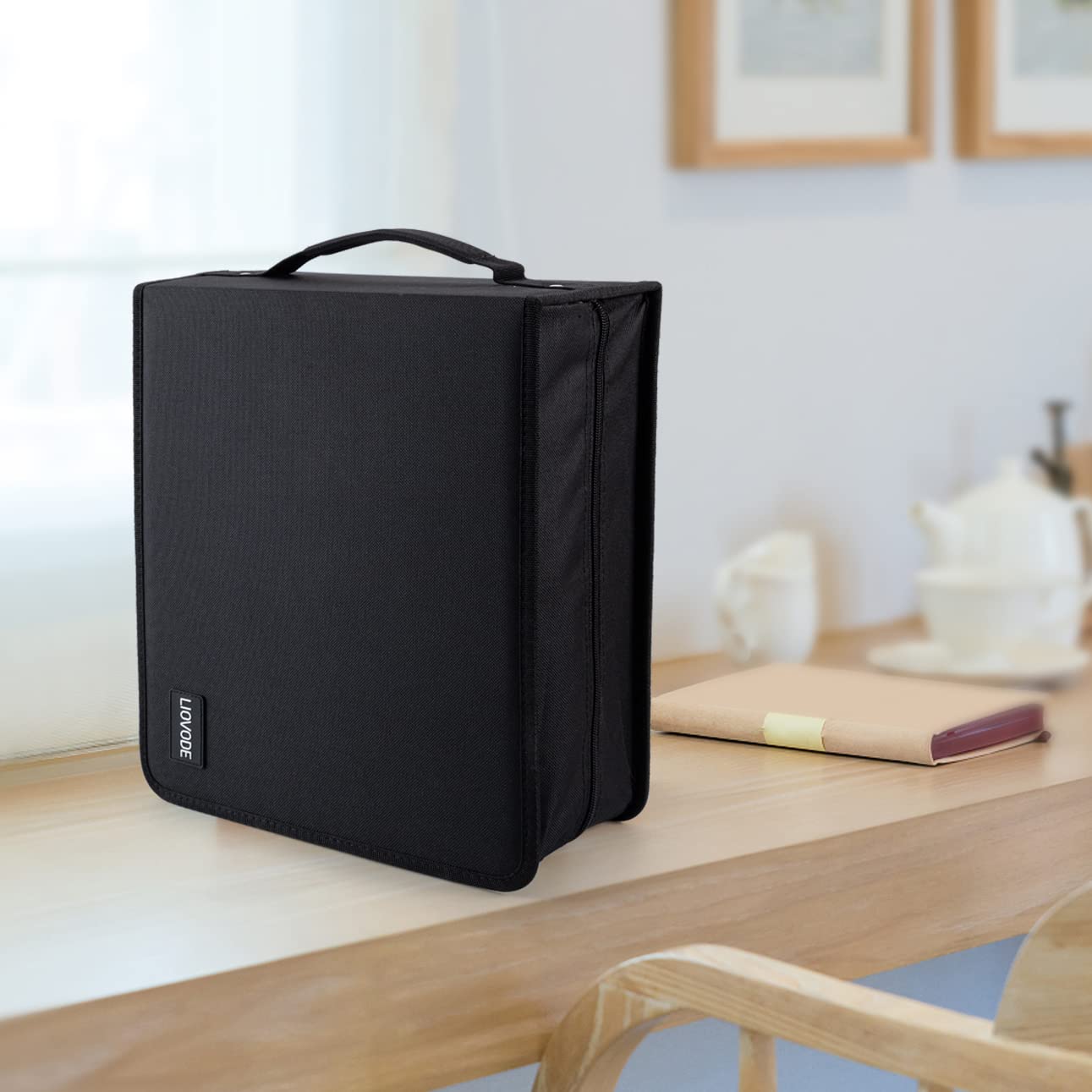 LIOVODE 200 DVDs & 100 Booklets Storage Case - CD DVD Organizer with Booklet Inserts - Compact Media Holder for Home, Car & Office - Perfect for Movie Collections, Music CDs & Video Game Discs