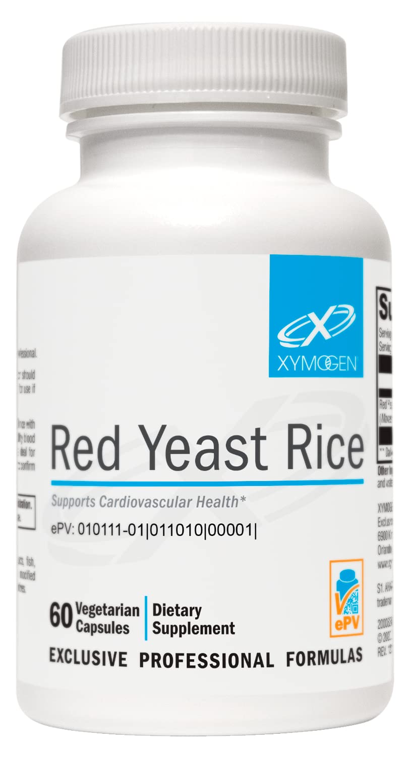 XYMOGEN Red Yeast Rice Supplement - Non-GMO, Citrinin-Free 60 Capsules for Heart Health & Cholesterol Support - Maintain Healthy Blood Lipid Levels - Perfect for Daily Cardiovascular Wellness Routine