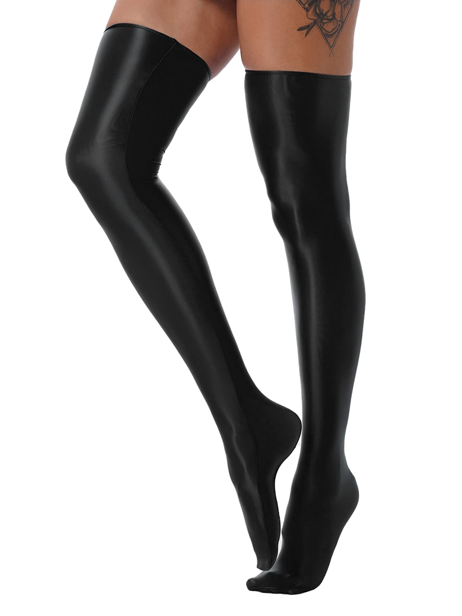 Shiny Silky Smooth Thigh High Stockings for Women - Over Knee Footed Hold Up Sexy Lingerie Tights - Perfect for Date Night, Cosplay & Special Occasions