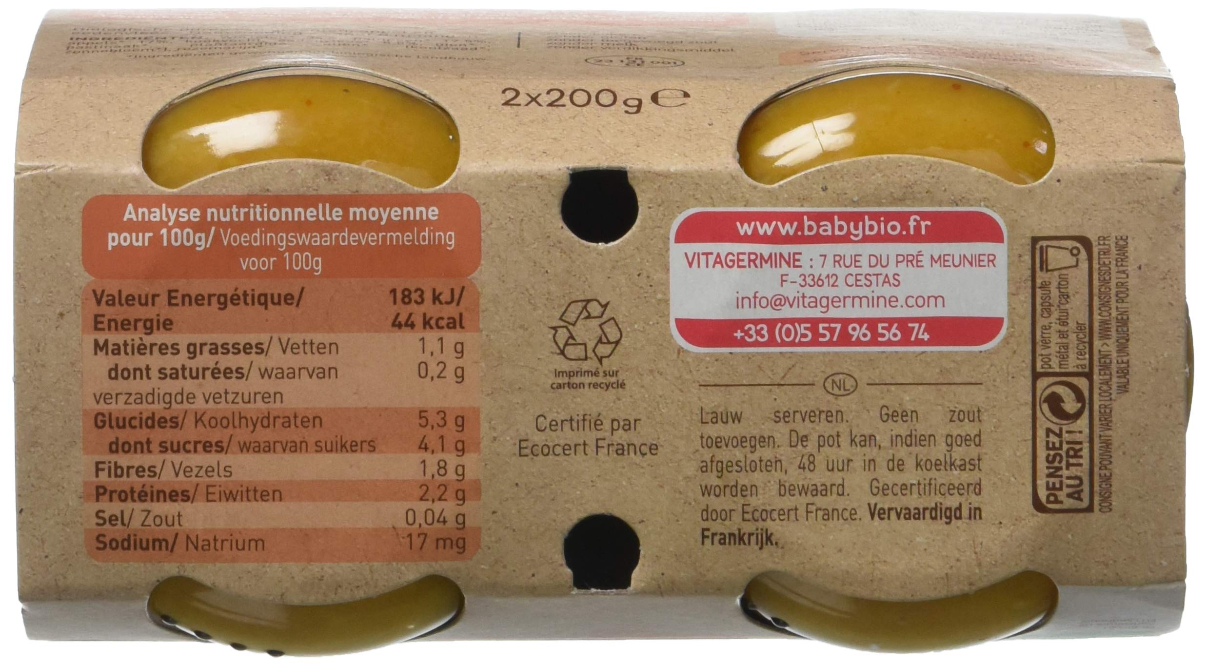 Organic Baby Food Pouches - Babybio Petits Pots Carrot Pumpkin Apple & Duck 2x200g (8+ Months) - Perfect for On-the-Go Feeding & Healthy Snacking