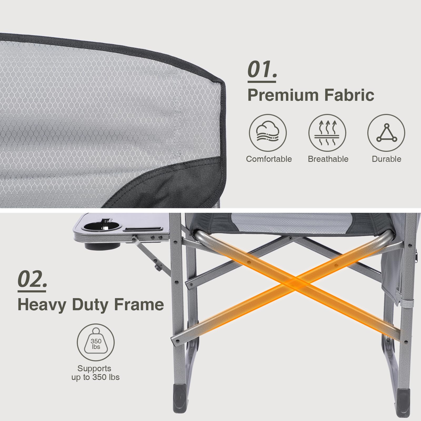 EVER ADVANCED Lightweight Folding Director's Chair - Heavy Duty 350LB Capacity Aluminum Camping Chair with Side Table & Storage Pouch - Perfect for Outdoor Movies, Beach, Picnics, Camping & Backyard Relaxation