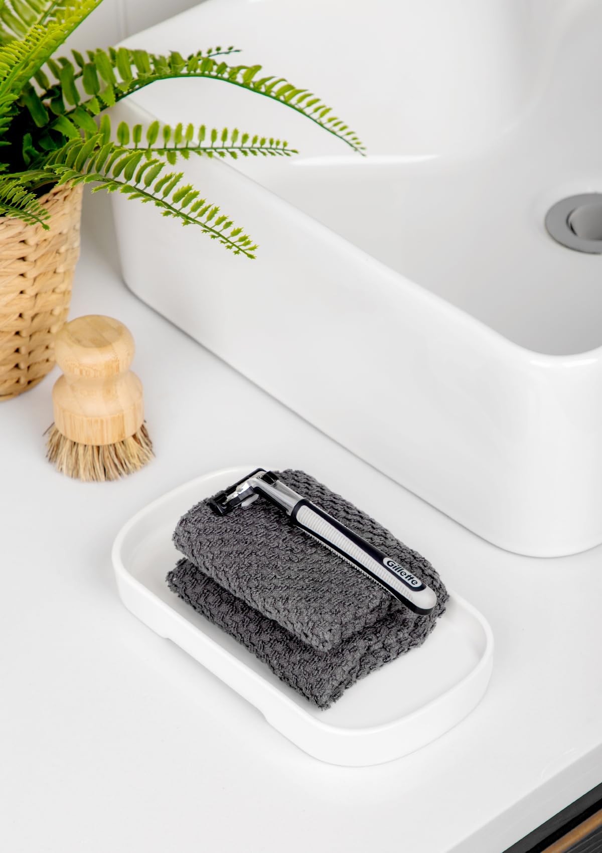 Nucookery 8 Inch Oval Ceramic Vanity Tray with Feet - Waterproof Bathroom Countertop Organizer for Perfume, Jewelry & Essentials - Elegant White Decorative Tray for Spa, Master Bath & Guest Room Decor