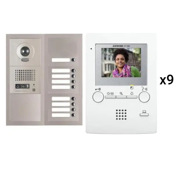 Aiphone GT 9V3 9-Apartment Video Intercom System with 3.5