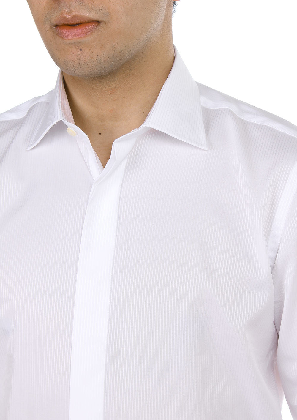 White Satin Stripe Dress Shirt for Men - Contemporary Fit Formal Wear - Perfect for Weddings, Business Meetings & Special Occasions