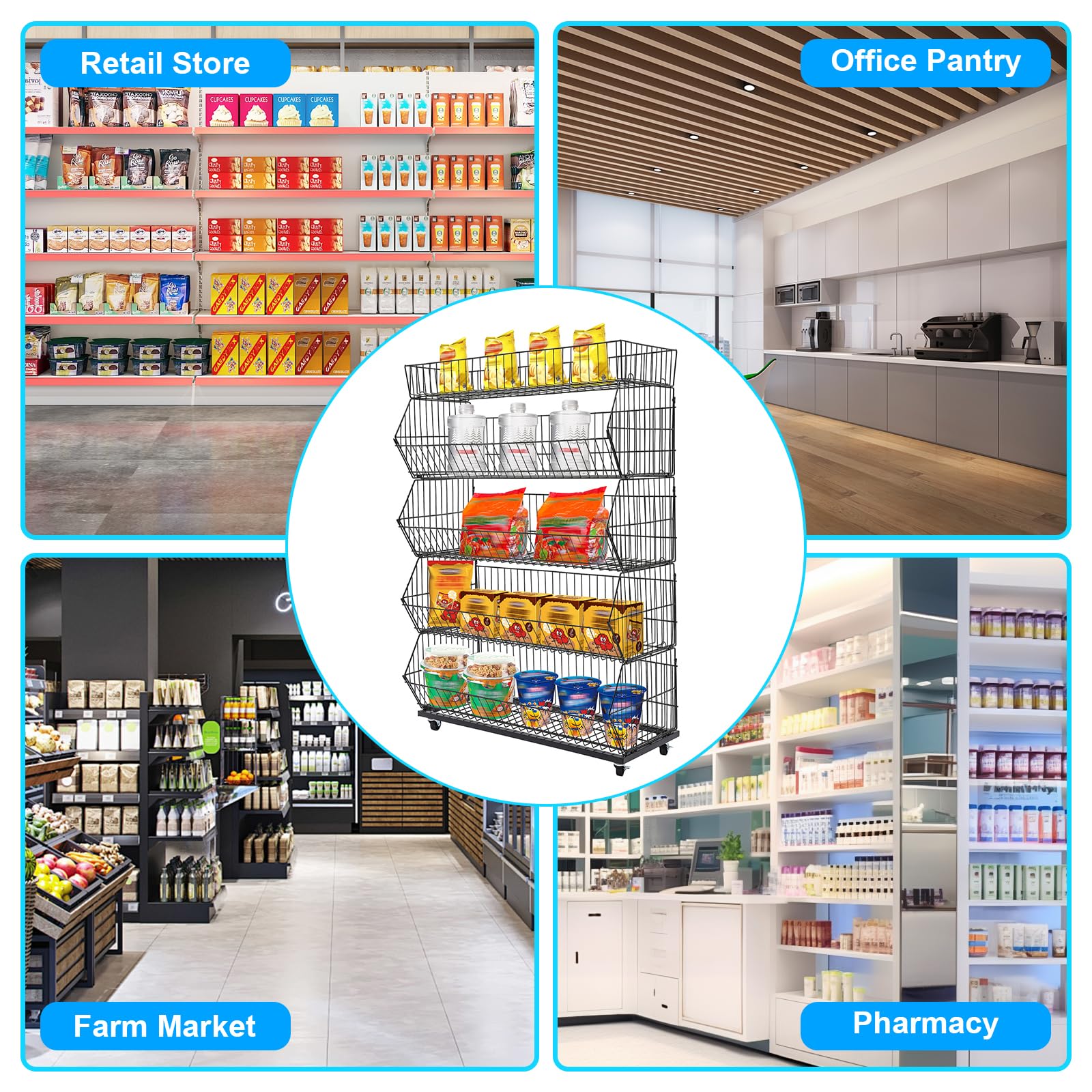 5-Tier Rolling Display Shelf for Retail Stores - 18