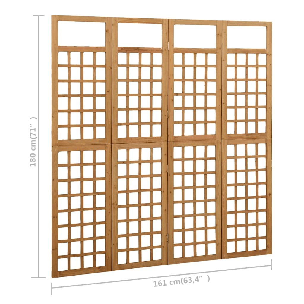 4-Panel Solid Fir Wood Room Divider - 63.4