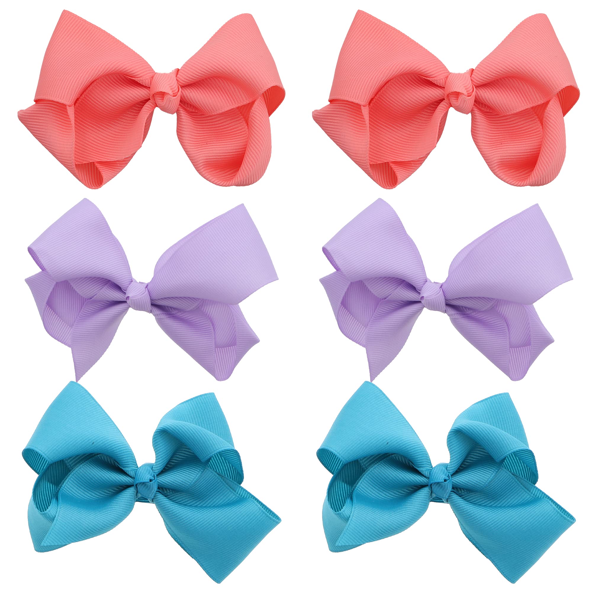 3 Inch Grosgrain Ribbon Bows for Little Girls - Set of 6 (Coral, Lavender, Turquoise) - Perfect for Hair Accessories, Birthday Parties, and School Events