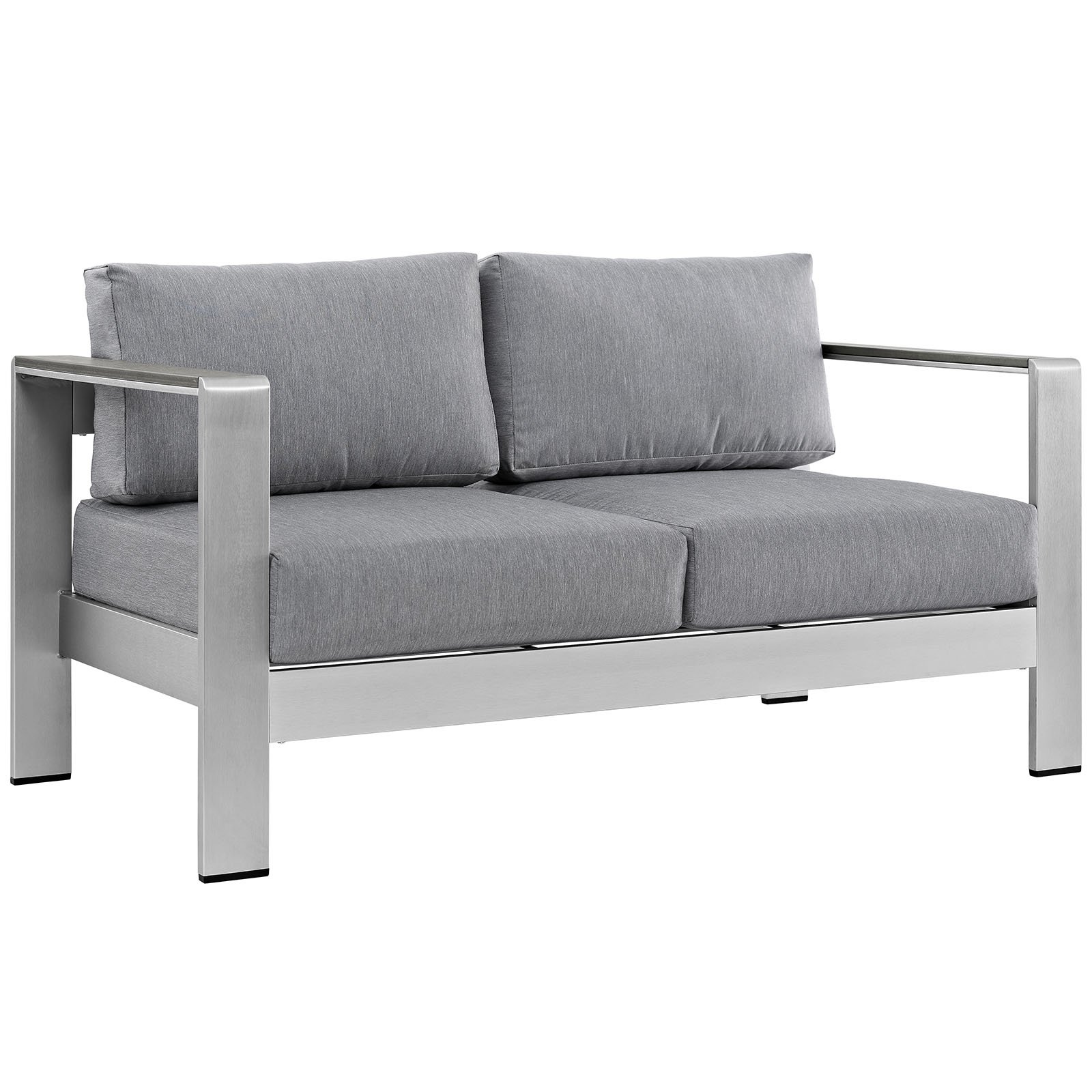 Modern Outdoor Patio Loveseat Sofa - Grey Fabric & Aluminum Frame - Perfect for Balcony, Garden, or Poolside Relaxation