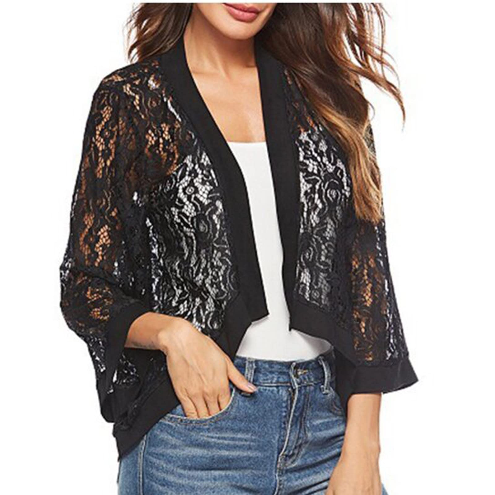 Women's Summer Lace Beach Cover-Up - Lightweight Hollow Out Sunscreen Blouse & Casual Loose Cardigan for Vacation, Poolside, and Outdoor Activities