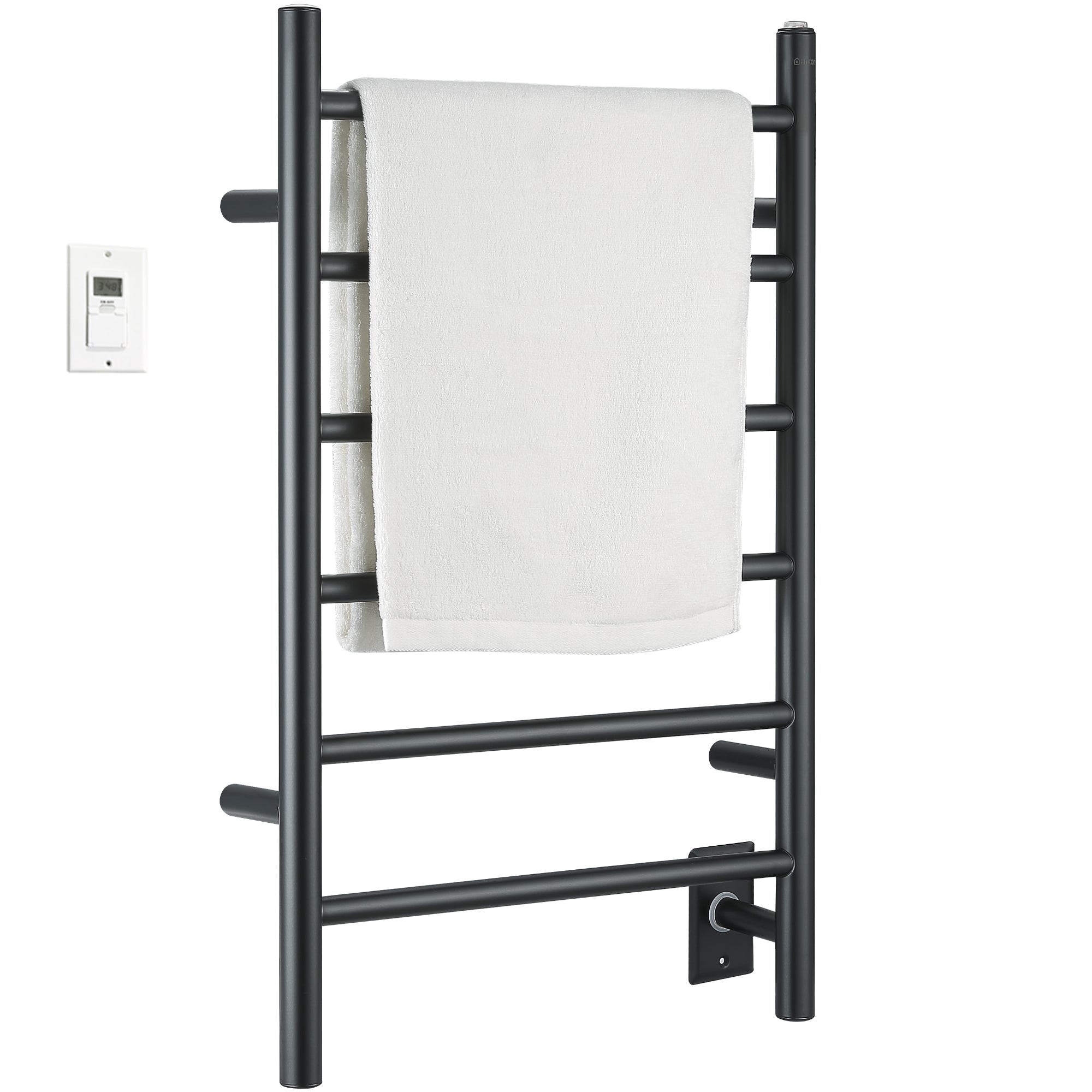 Ancona Comfort 6 Wall Mount Electric Towel Warmer - Plug In or Hardwire Installation with Timer - Matte Black Finish for Bathroom, Spa & Luxury Home Use