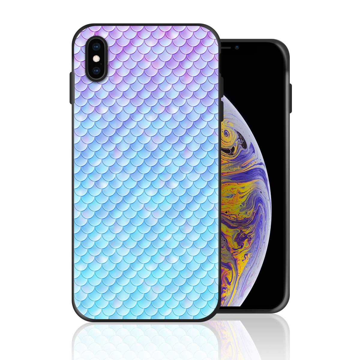 Mermaid Phone Case for iPhone Xs & iPhone X - Ombre Gradient Fish Scale Design, Shockproof & Anti-Scratch Silicone Cover with Full Body Protection | Perfect for Beach, Pool & Summer Outings