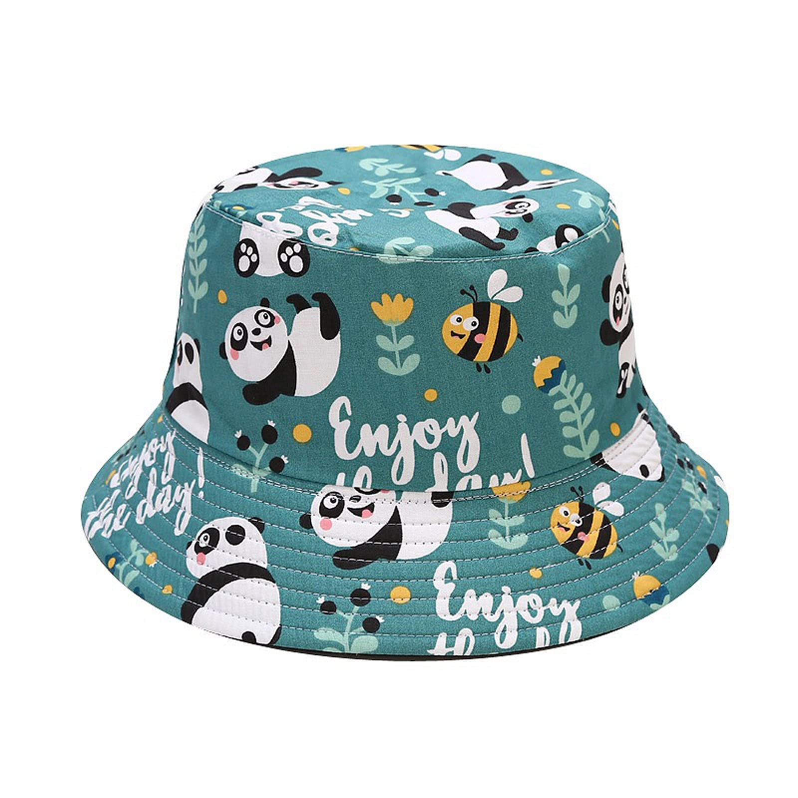 Stylish Packable Beach Washed Double Bucket Sun Hat for Women & Men - Printed Cartoon Design, Straw Baseball Cap - Perfect for Summer Vacations, Outdoor Activities, and Beach Trips